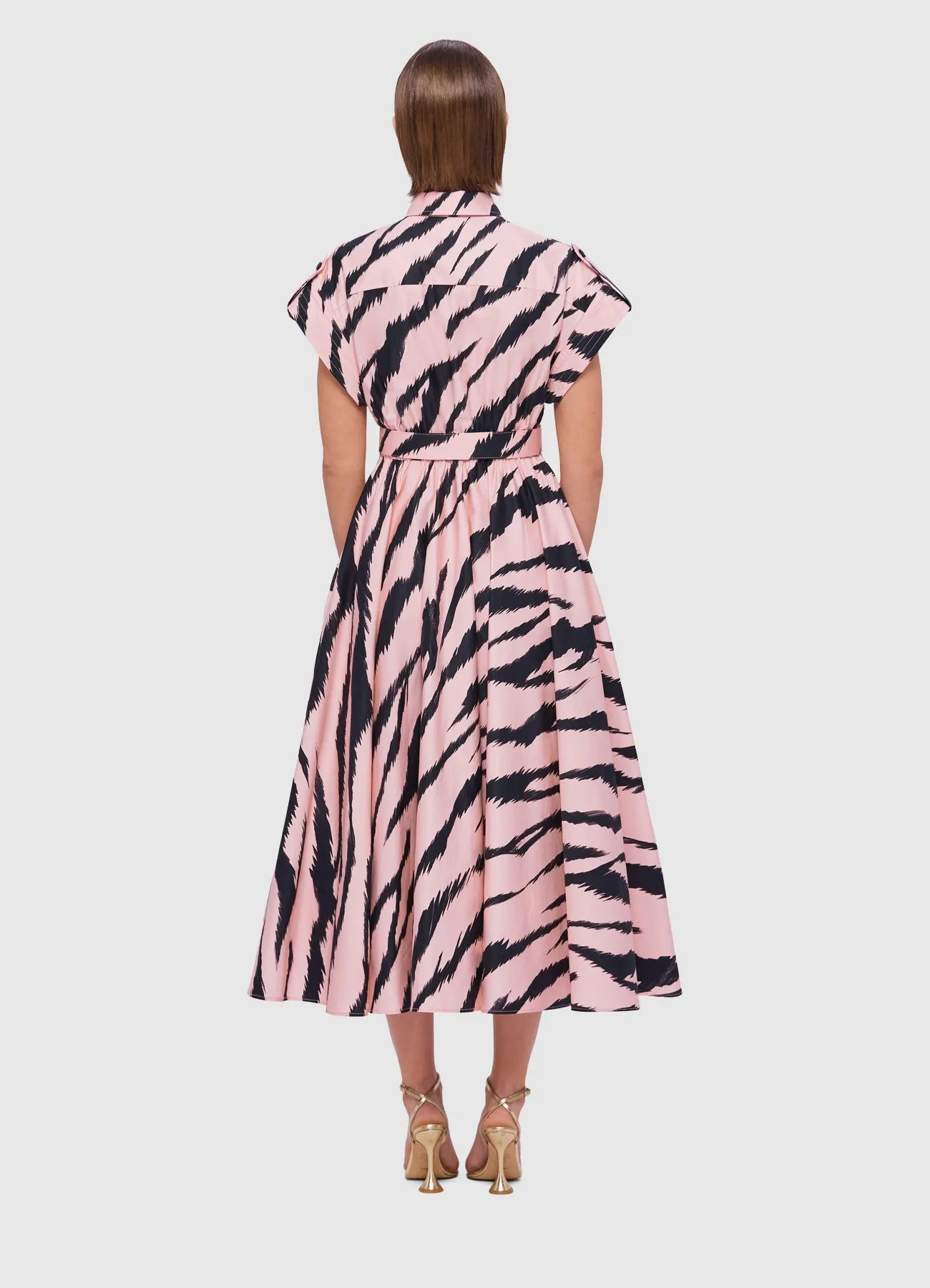 Anita Pocket Shirt Midi Dress - Tiger Print in Pink