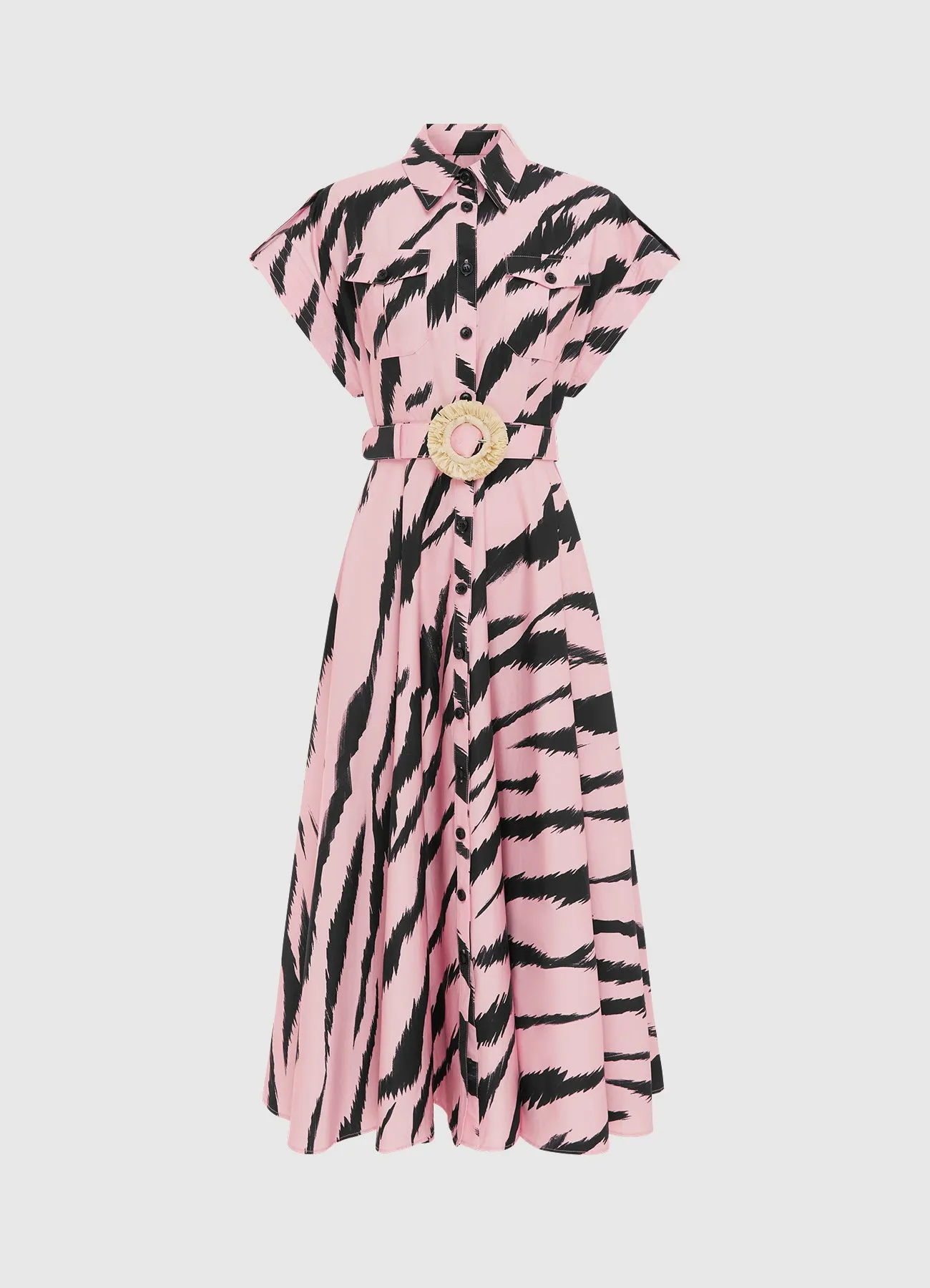 Anita Pocket Shirt Midi Dress - Tiger Print in Pink