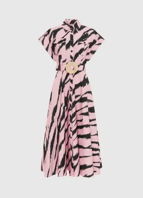 Anita Pocket Shirt Midi Dress - Tiger Print in Pink