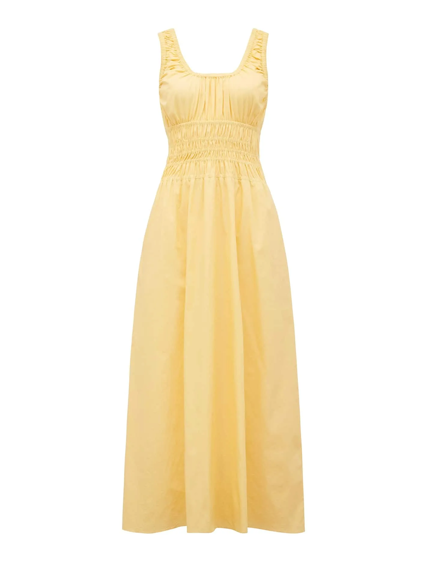 April Gathered Cotton Midi Dress