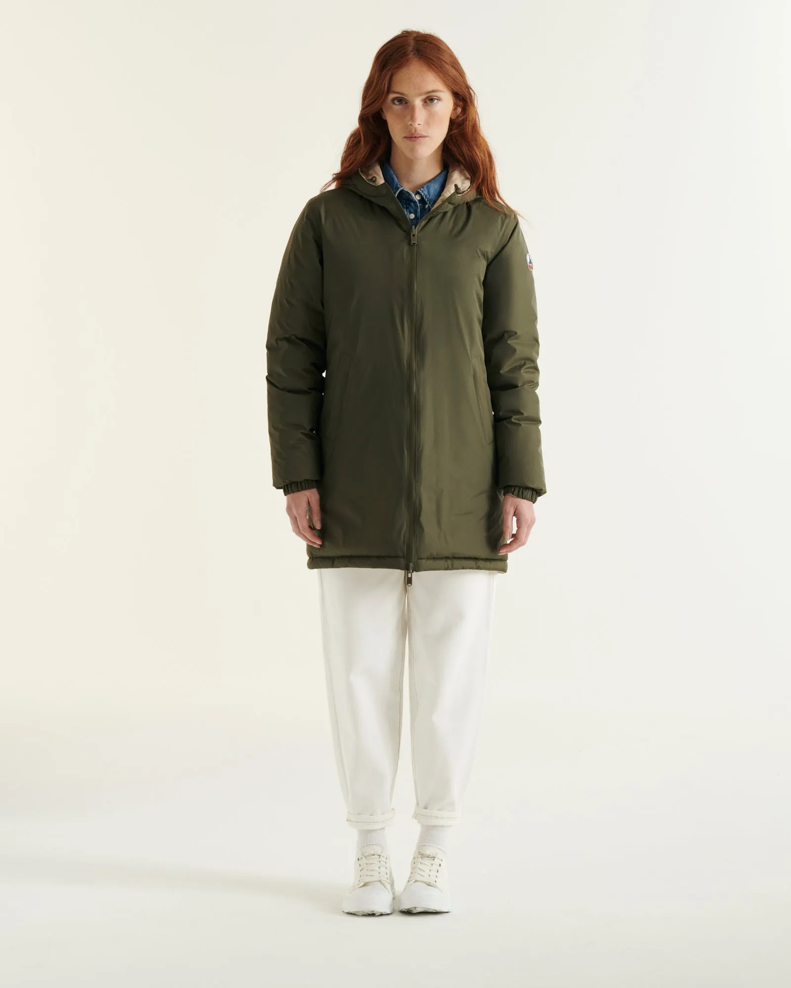 Army/Beige Roma 2.0 long reversible puffer jacket