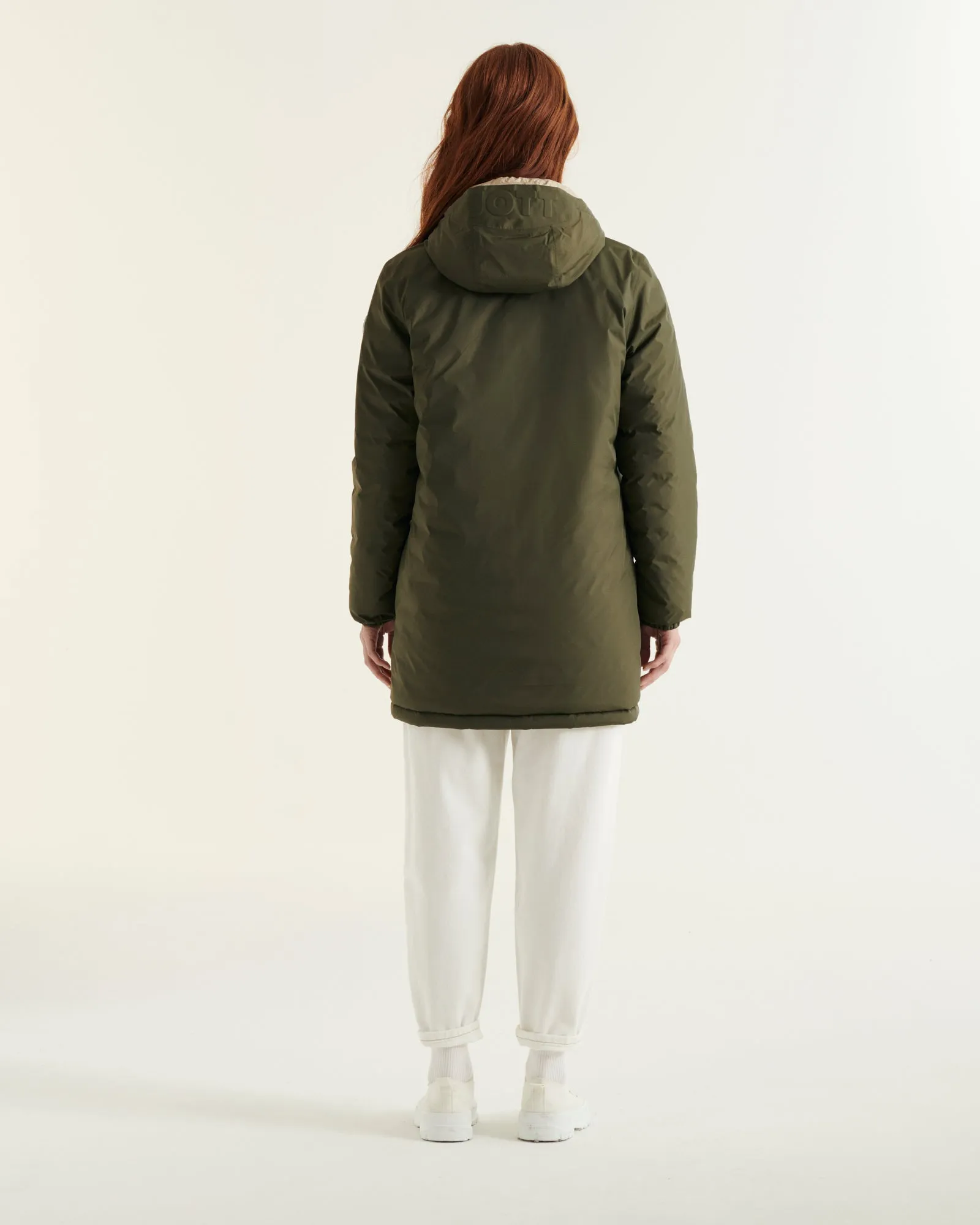 Army/Beige Roma 2.0 long reversible puffer jacket