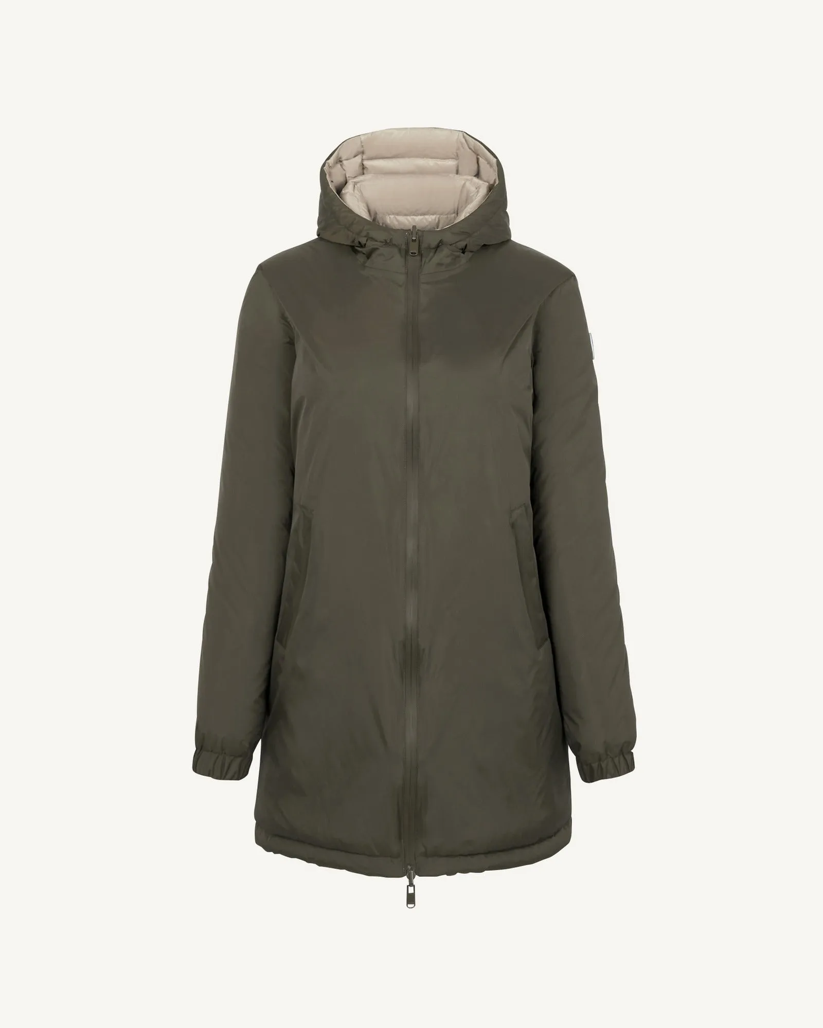 Army/Beige Roma 2.0 long reversible puffer jacket