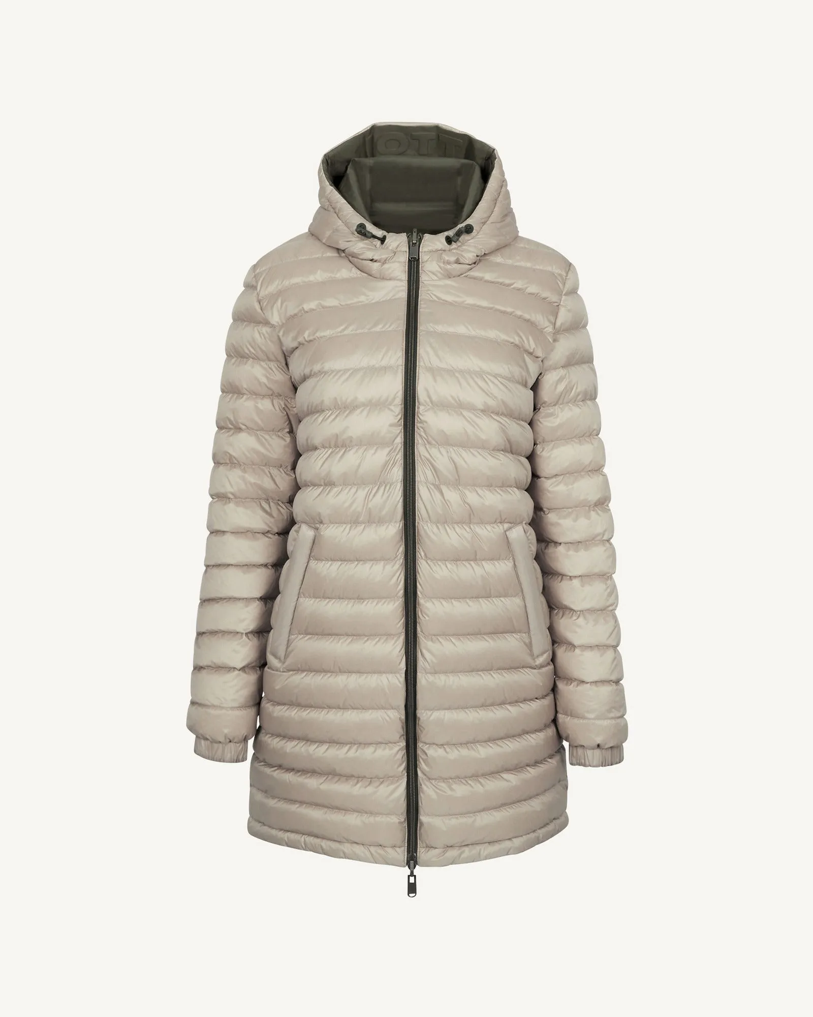 Army/Beige Roma 2.0 long reversible puffer jacket