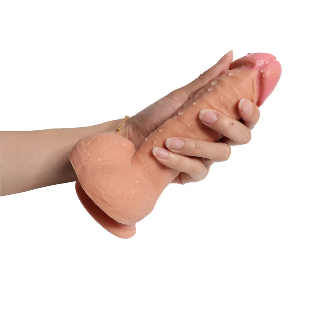 B5 Realistic Dual Density Liquid Silicone Suction Cup Dildo with Balls 7.9 Inch