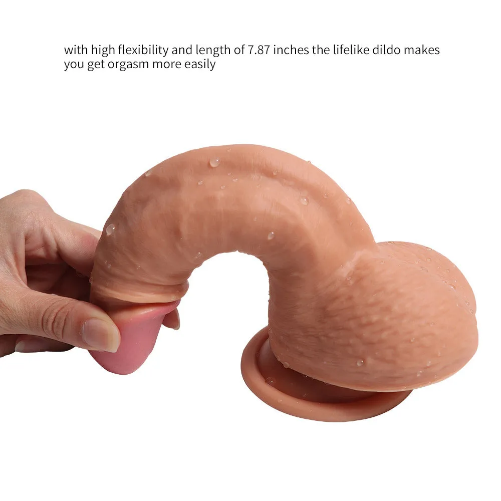 B5 Realistic Dual Density Liquid Silicone Suction Cup Dildo with Balls 7.9 Inch
