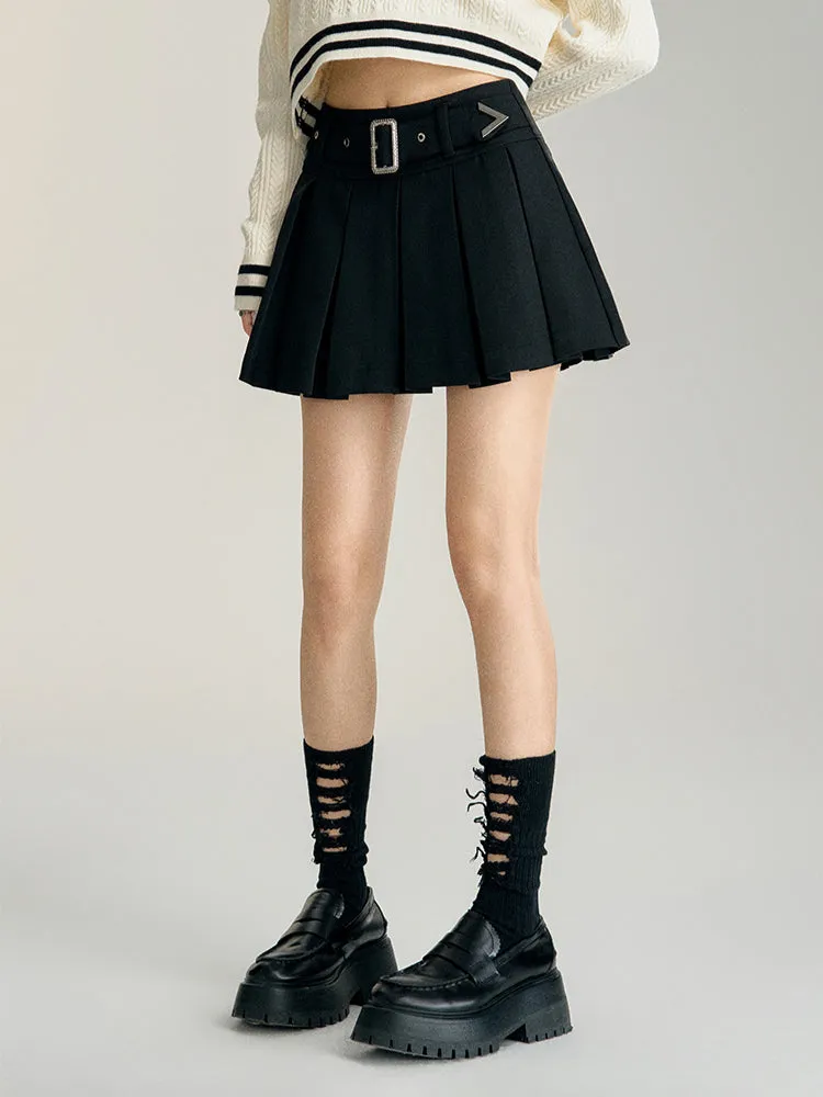 Black & White A-line Pleated Skirt