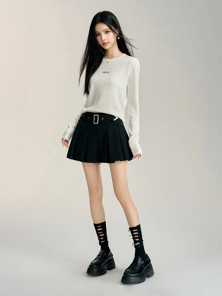Black & White A-line Pleated Skirt