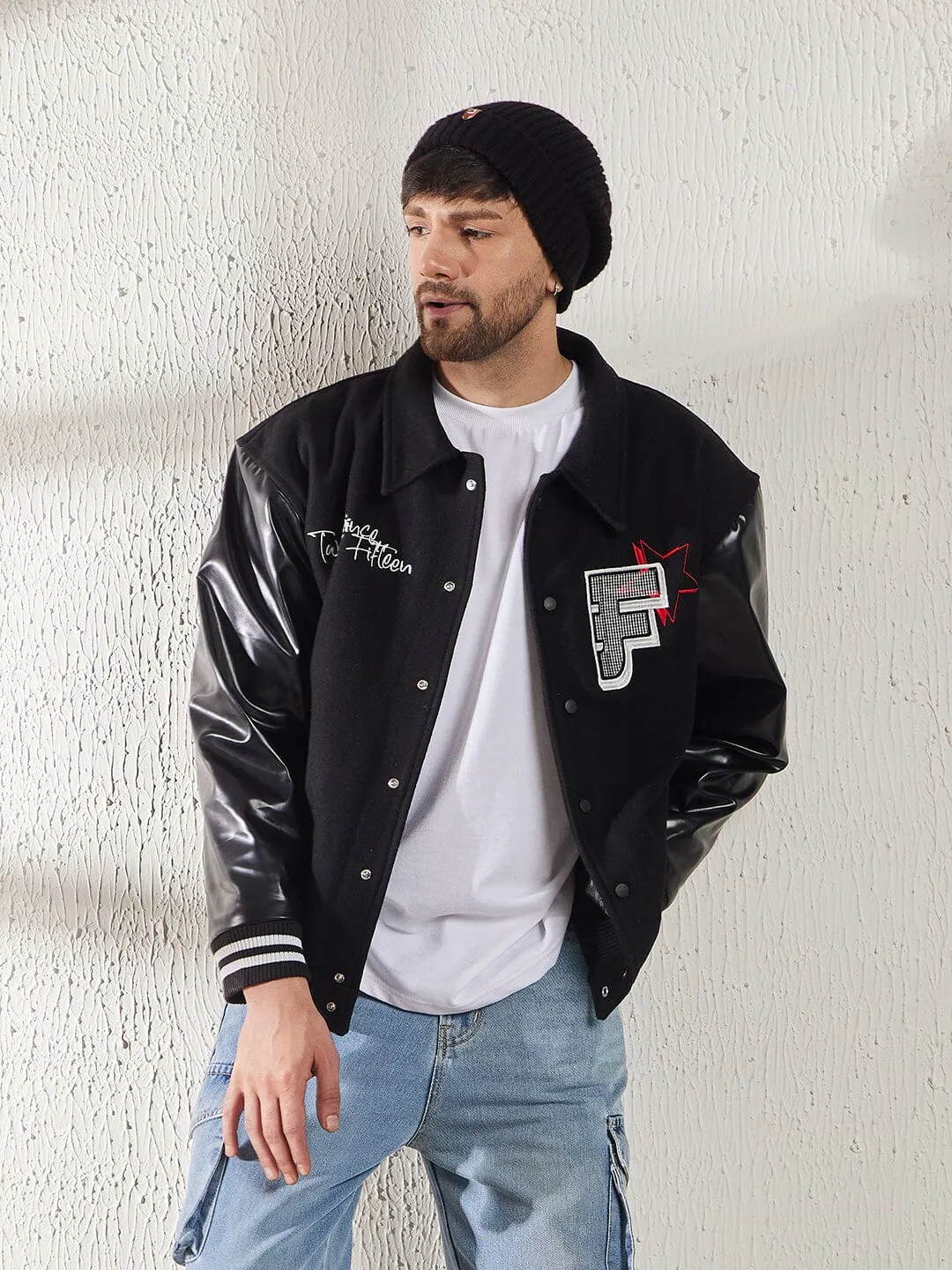 Black Dragon Embroidery Varsity Jacket
