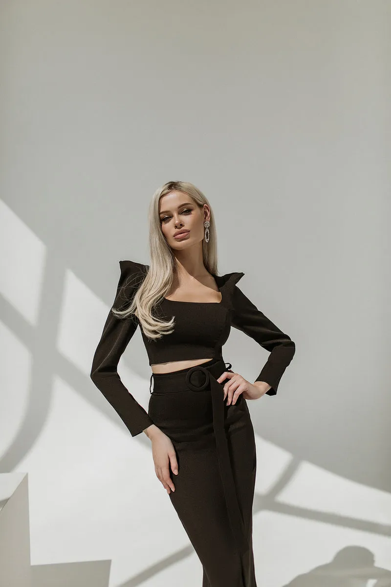 Black Long Sleeve Top & Maxi Skirt 2-Piece Set