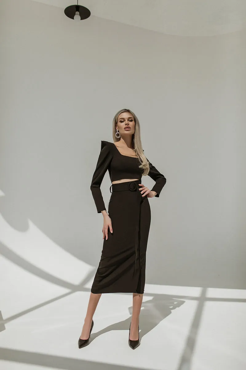Black Long Sleeve Top & Maxi Skirt 2-Piece Set