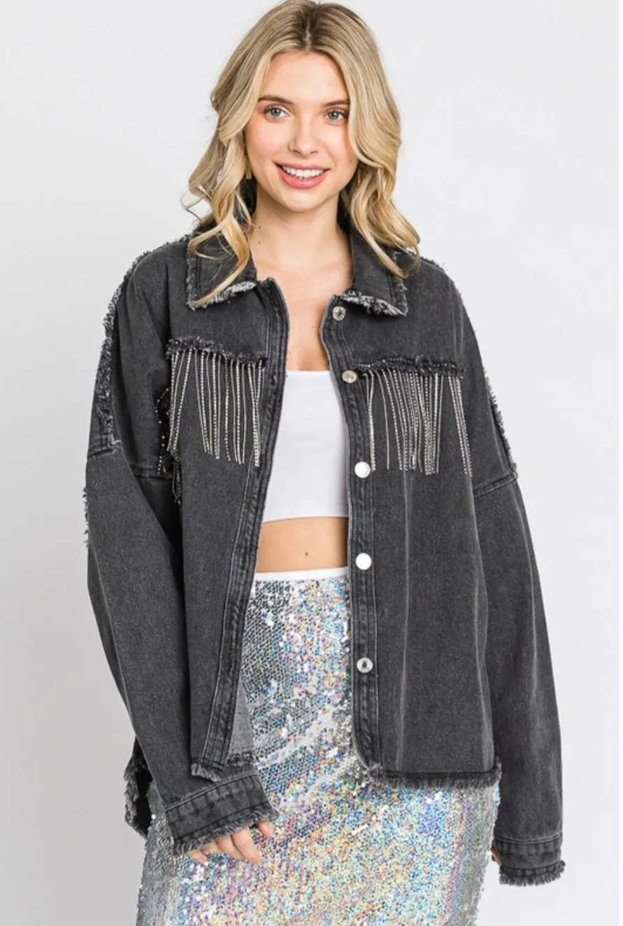 Black Tassel Denim Jacket
