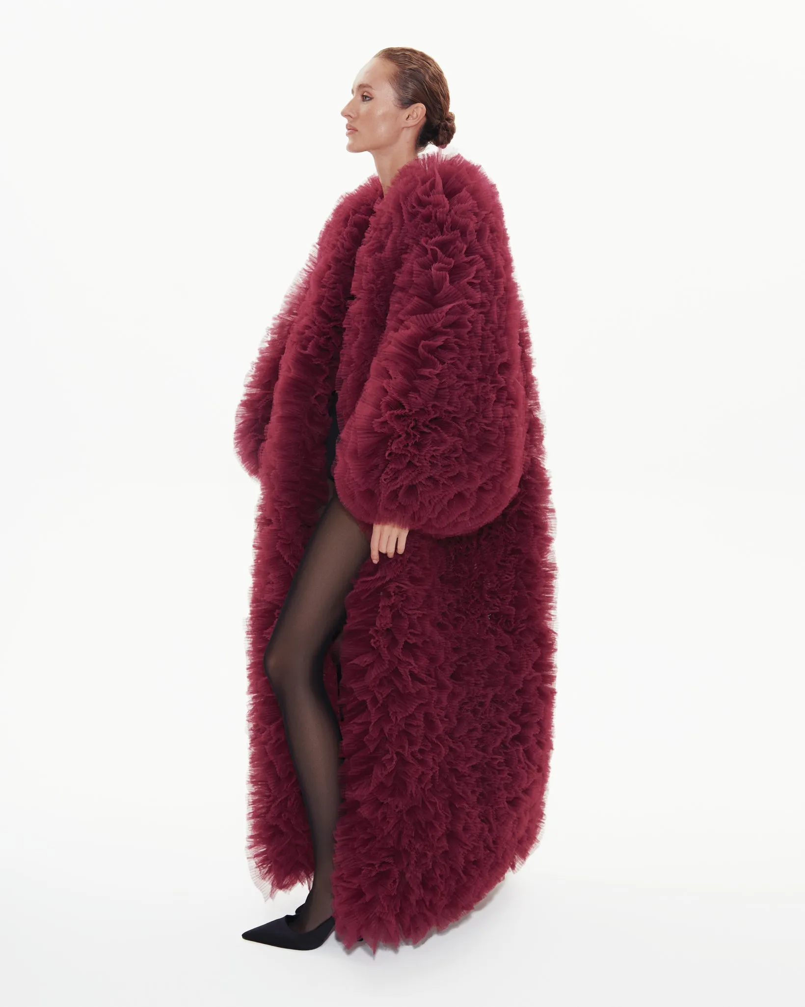 Carmel Tulle Coat in Burgundy