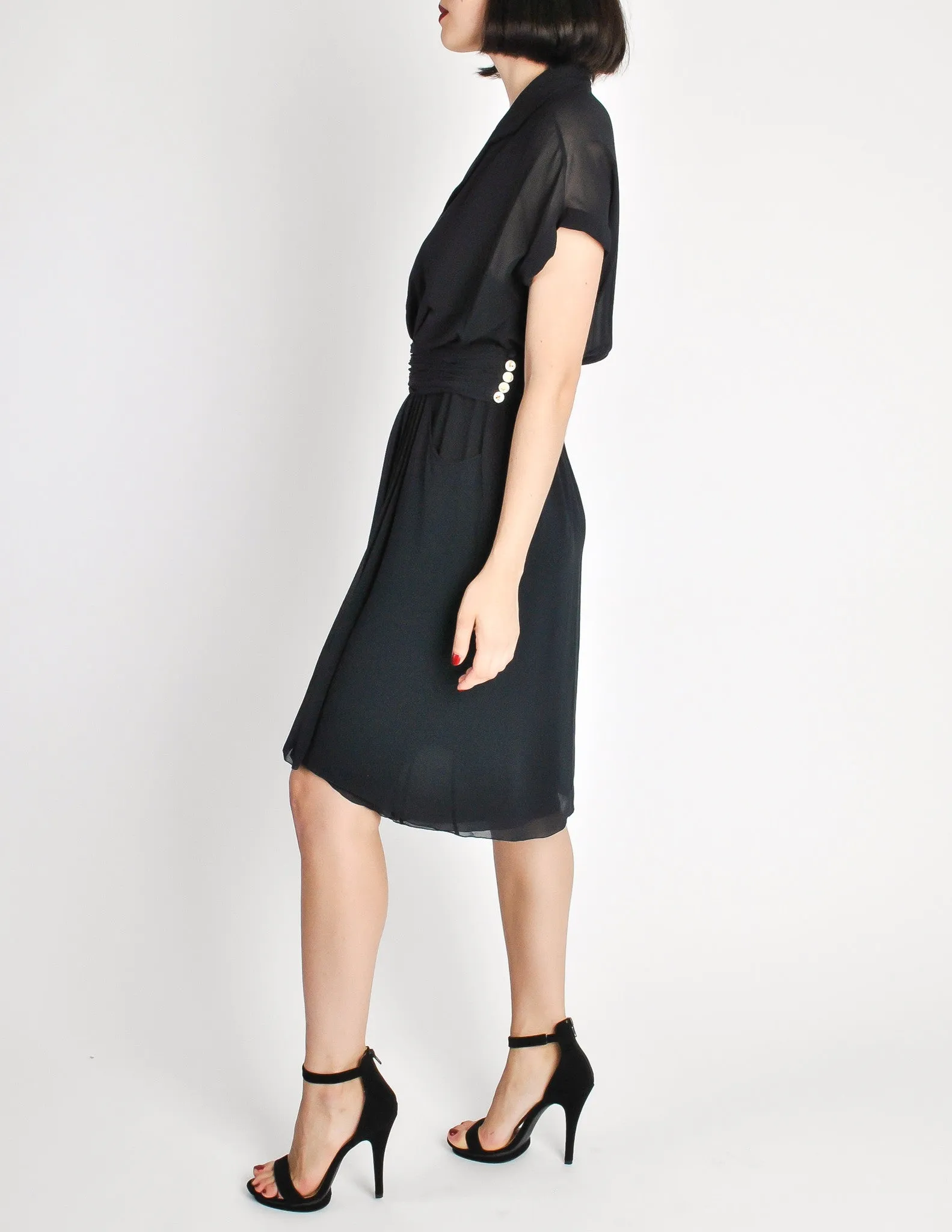 Chanel Vintage Navy Blue Silk Chiffon Dress