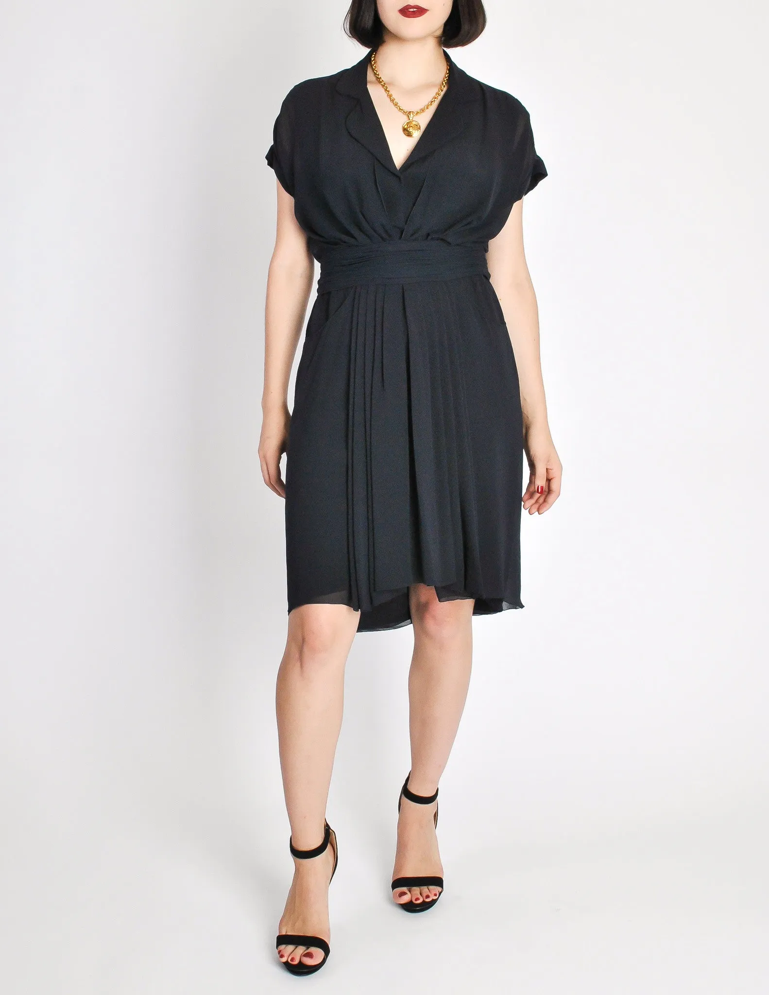 Chanel Vintage Navy Blue Silk Chiffon Dress