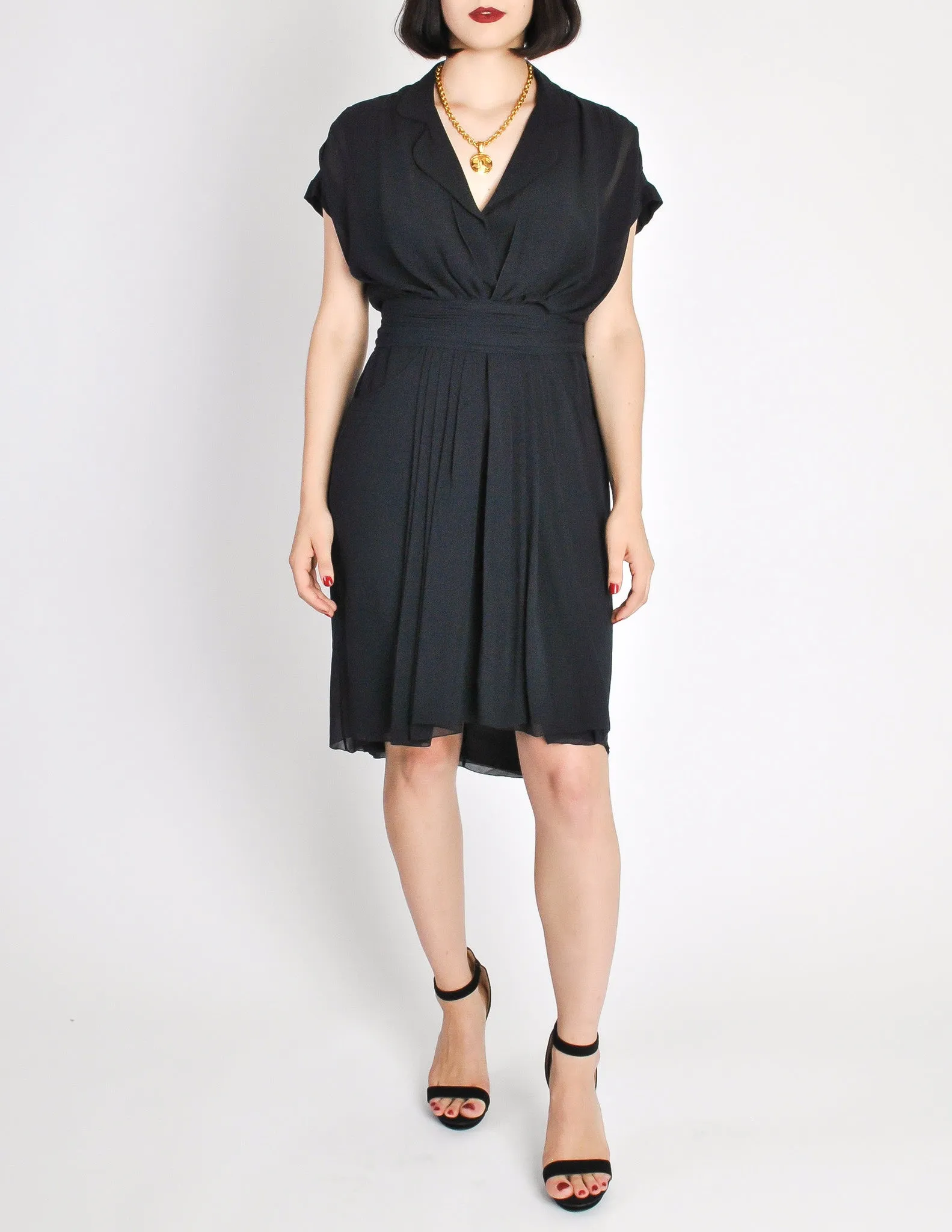 Chanel Vintage Navy Blue Silk Chiffon Dress