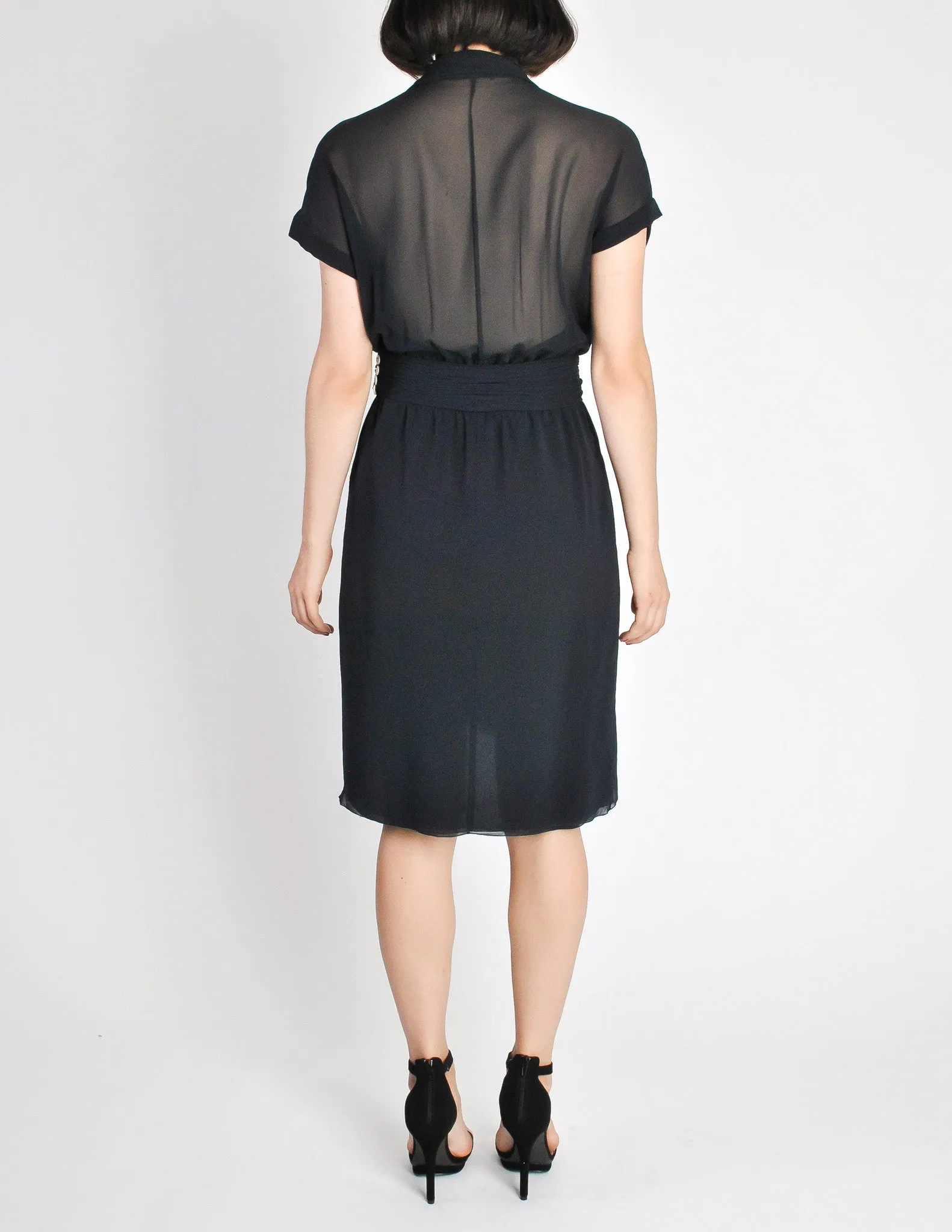 Chanel Vintage Navy Blue Silk Chiffon Dress