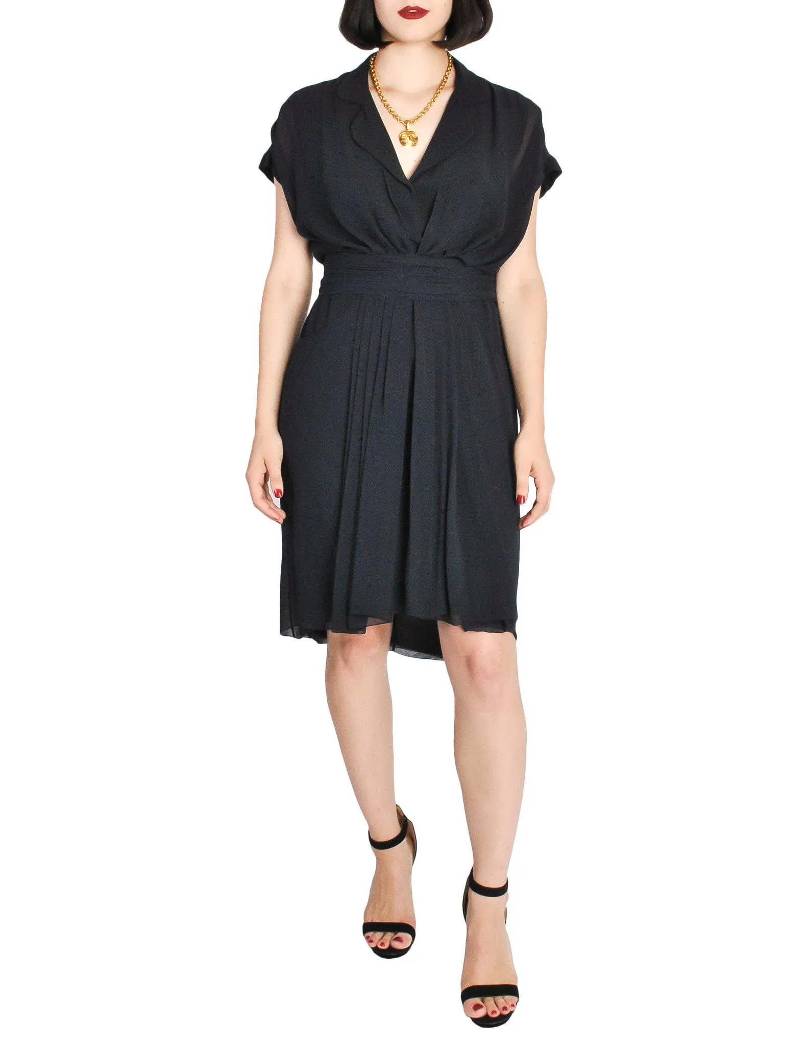 Chanel Vintage Navy Blue Silk Chiffon Dress