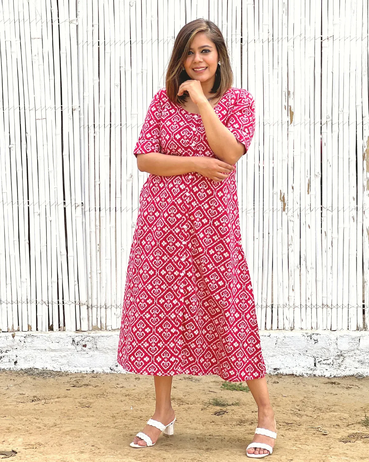 Crimson Jacket Dress in Cotton With Pockets