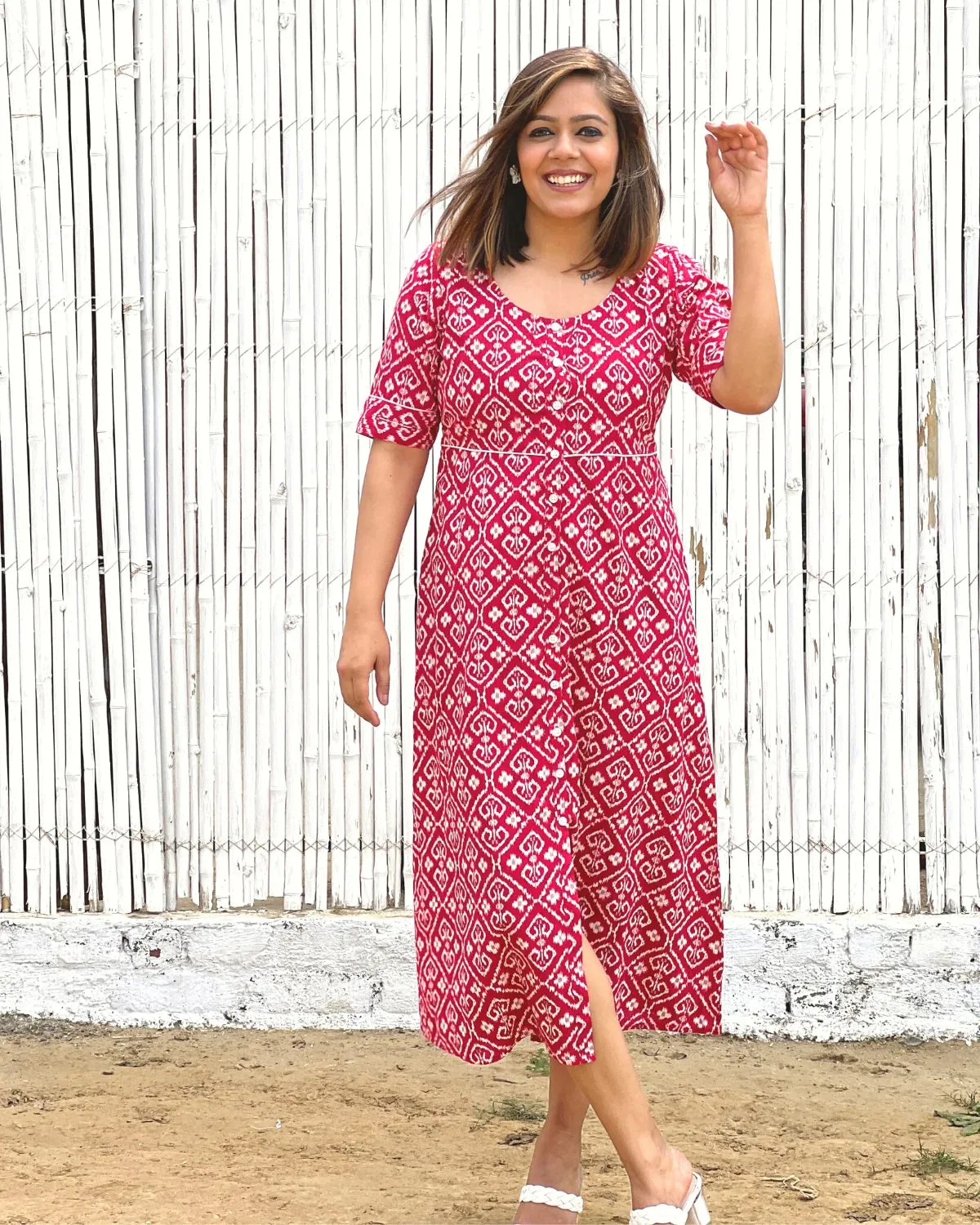 Crimson Jacket Dress in Cotton With Pockets