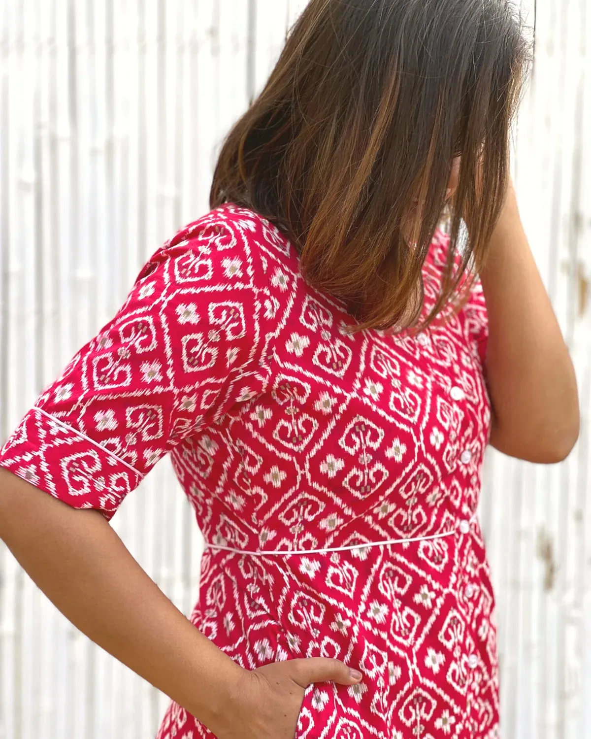 Crimson Jacket Dress in Cotton With Pockets
