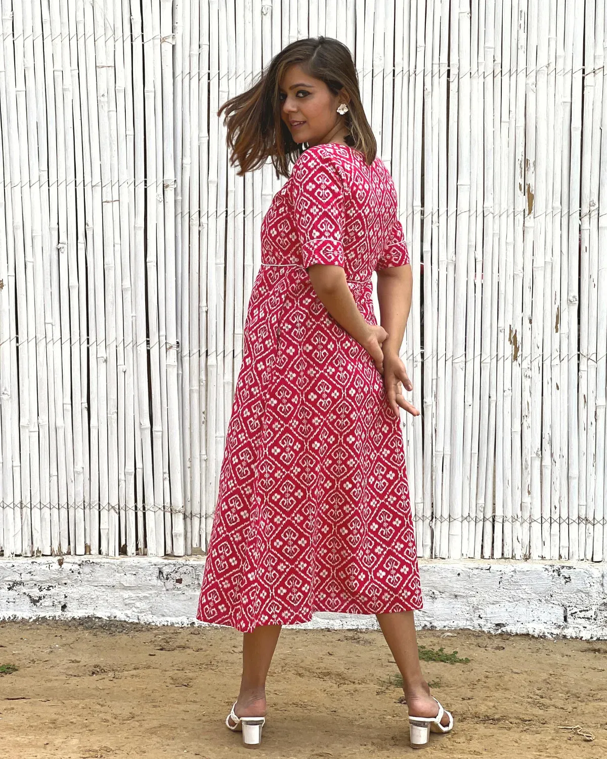 Crimson Jacket Dress in Cotton With Pockets