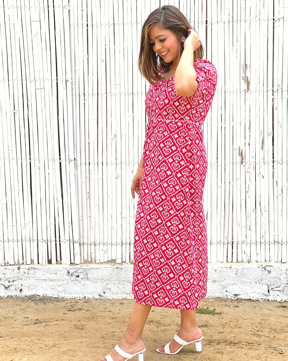 Crimson Jacket Dress in Cotton With Pockets