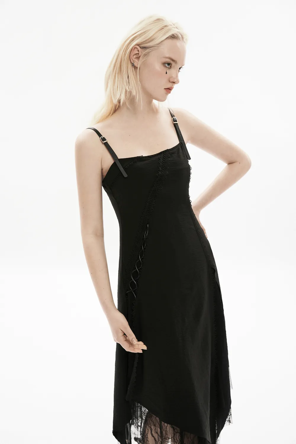 Gothic Asymmetrical Dress with Chiffon and Lace Detail