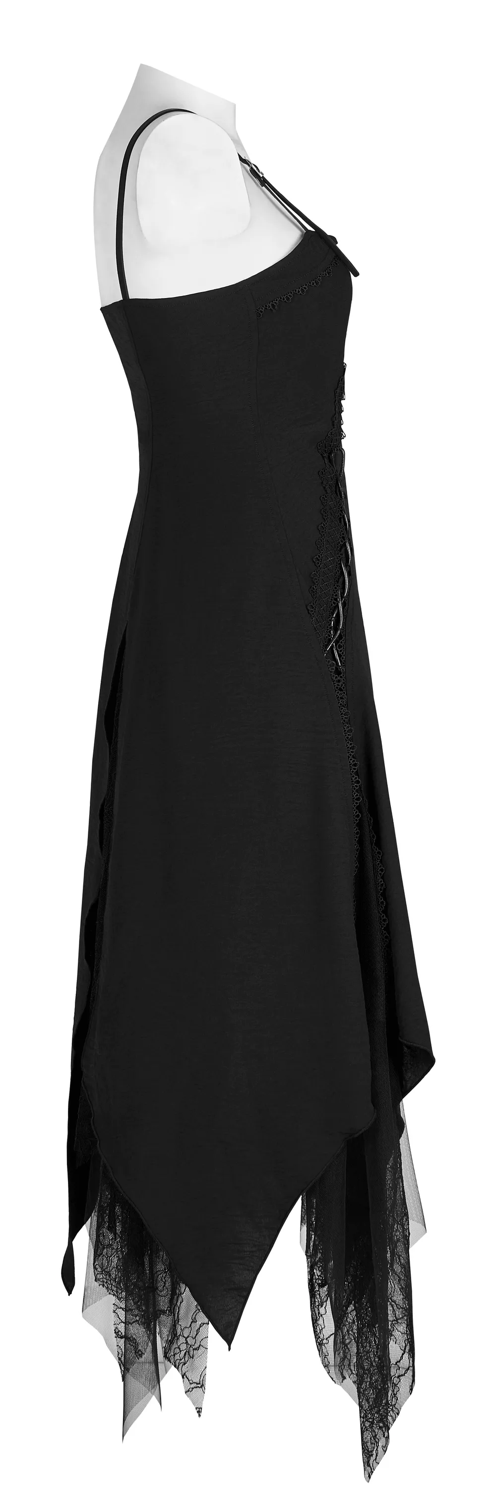 Gothic Asymmetrical Dress with Chiffon and Lace Detail