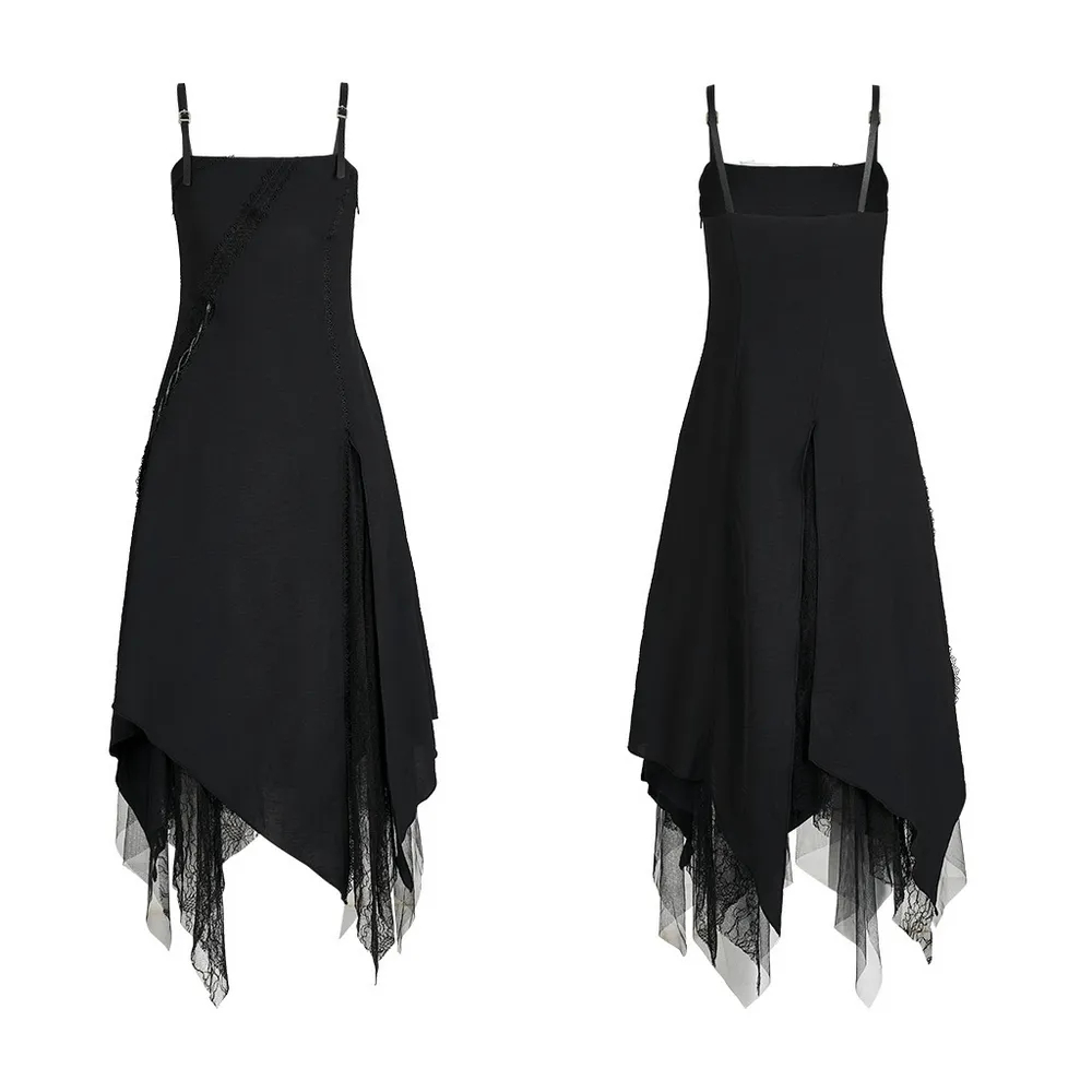Gothic Asymmetrical Dress with Chiffon and Lace Detail