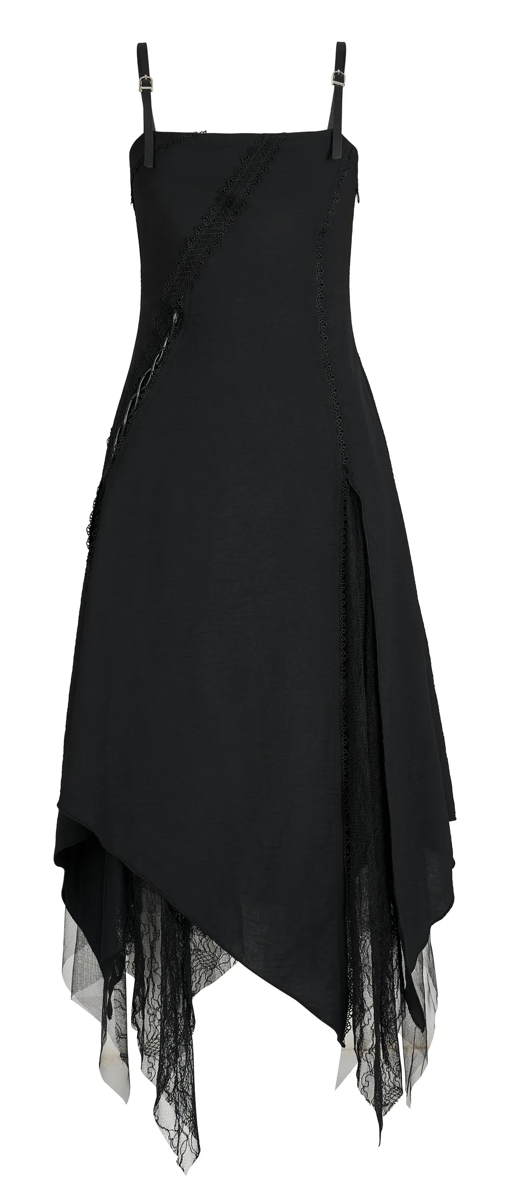 Gothic Asymmetrical Dress with Chiffon and Lace Detail