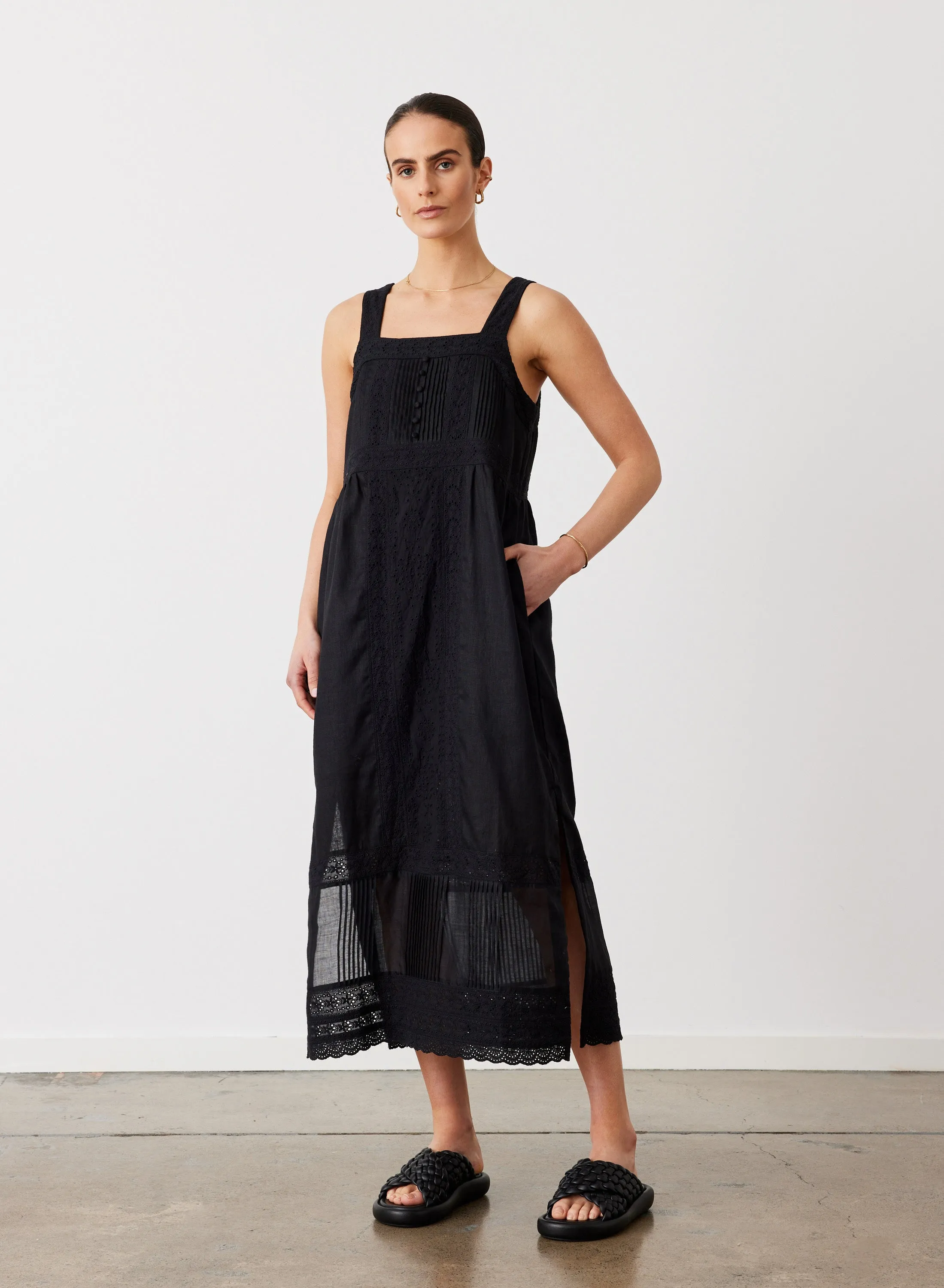 Gretal Linen Ramie Midi Dress | Black