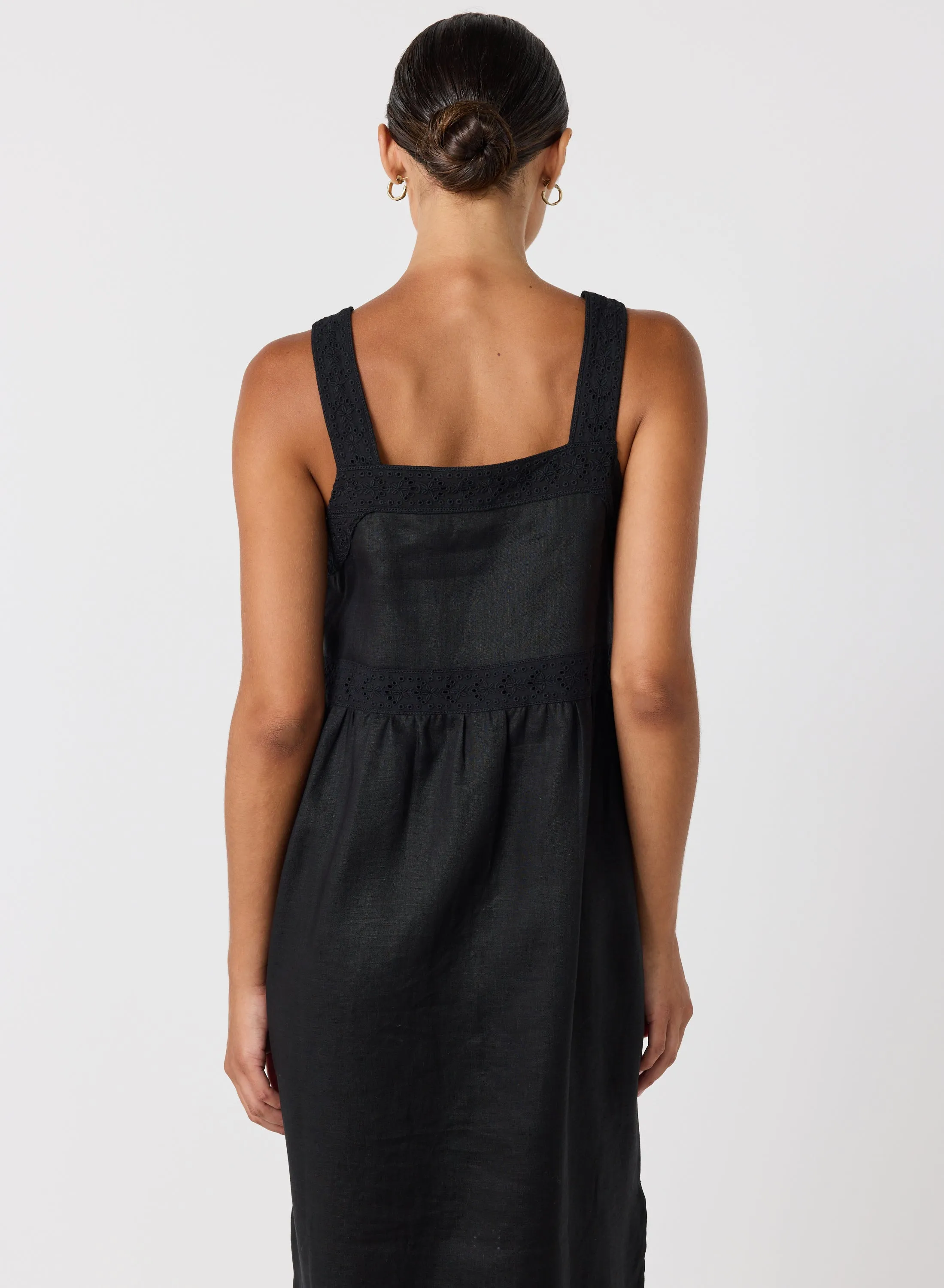 Gretal Linen Ramie Midi Dress | Black