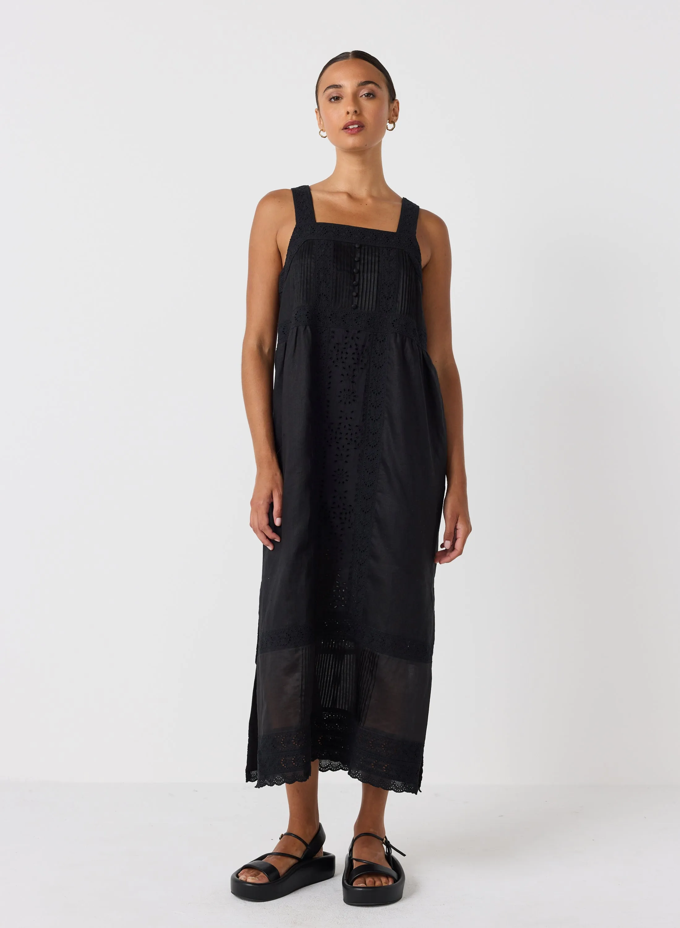 Gretal Linen Ramie Midi Dress | Black