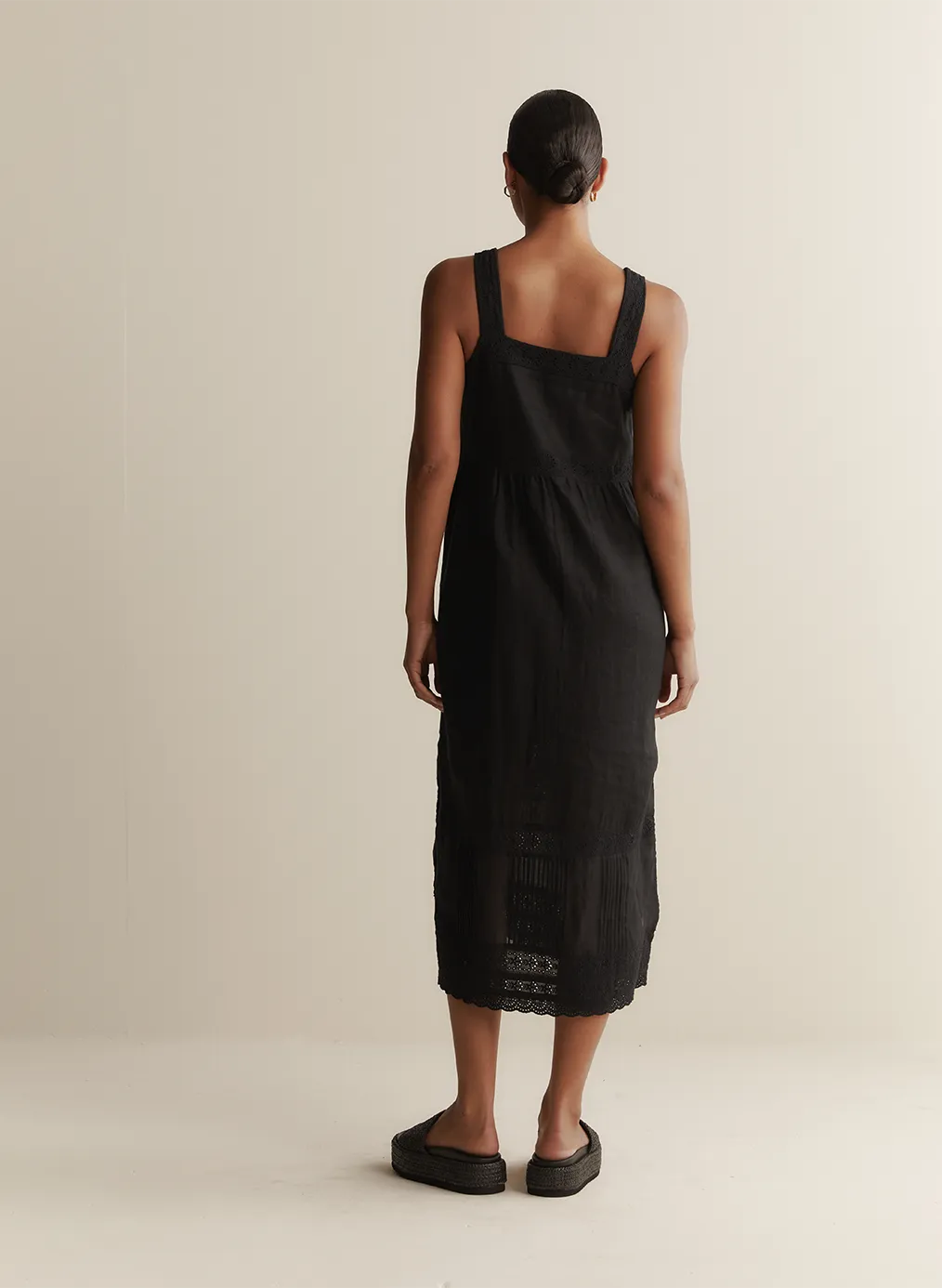Gretal Linen Ramie Midi Dress | Black