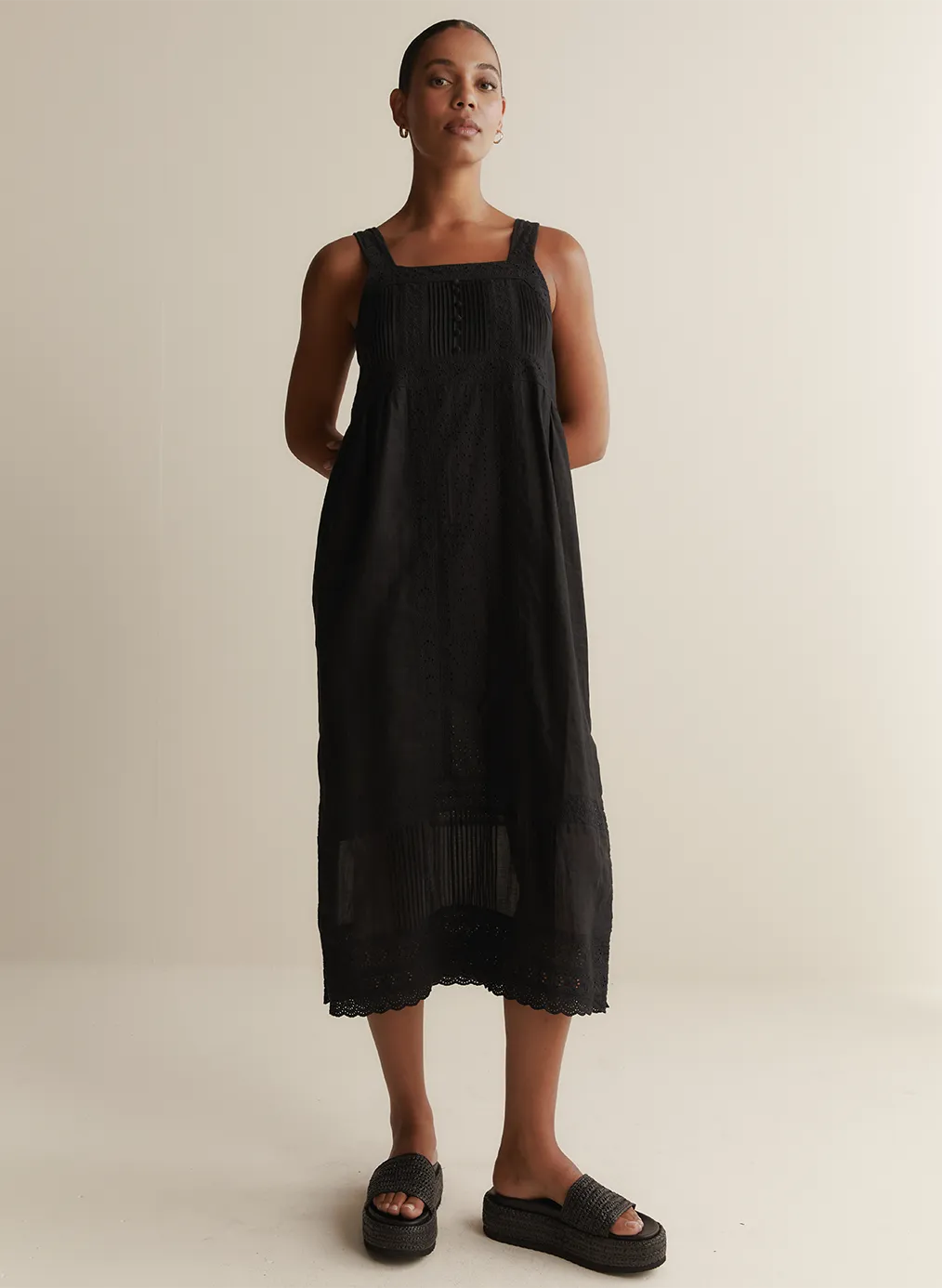 Gretal Linen Ramie Midi Dress | Black
