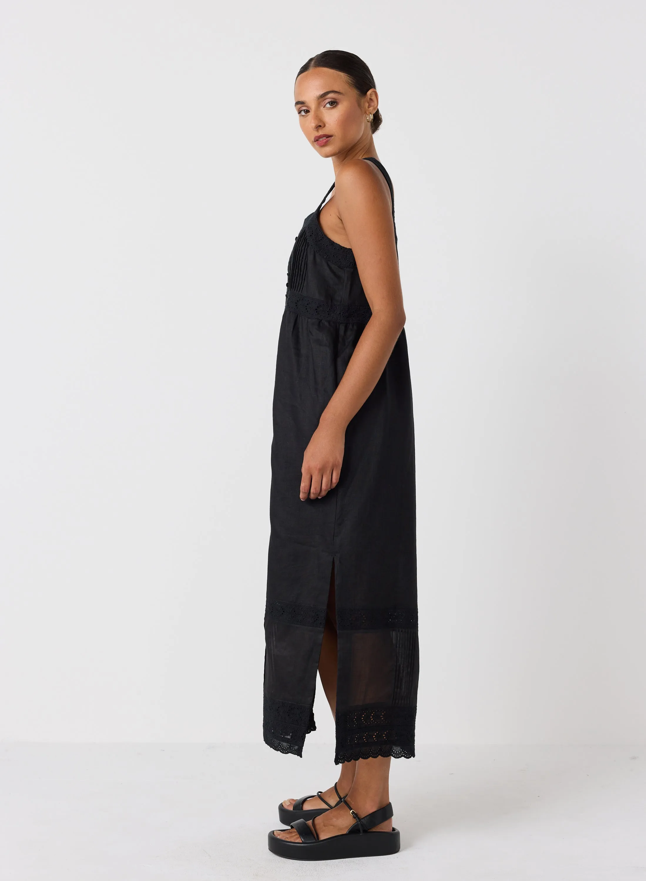 Gretal Linen Ramie Midi Dress | Black