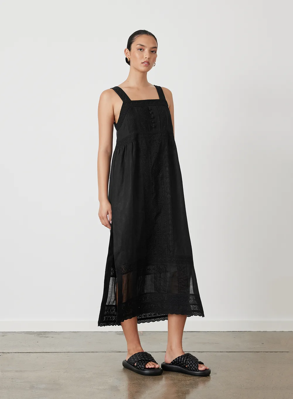 Gretal Linen Ramie Midi Dress | Black