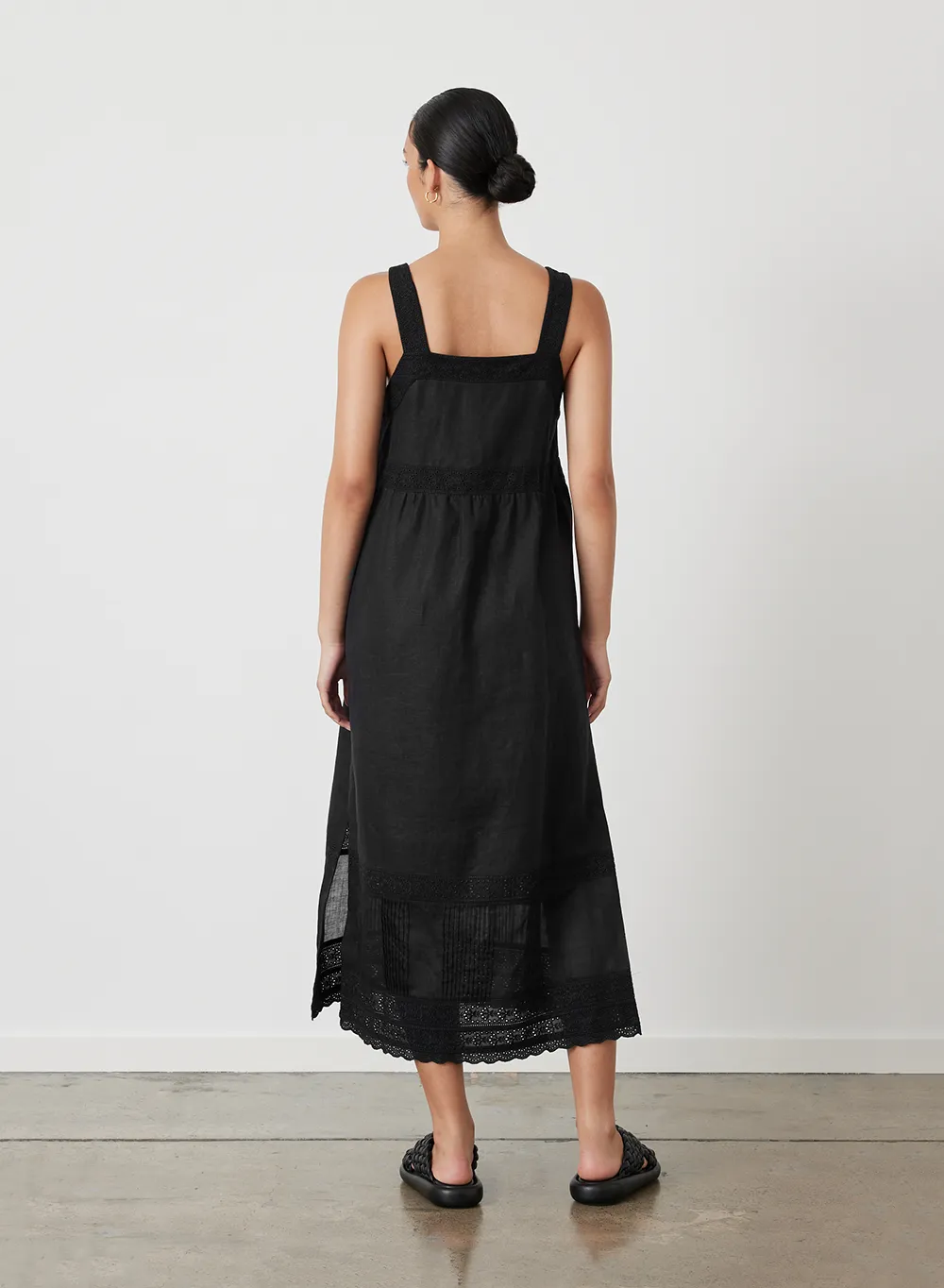Gretal Linen Ramie Midi Dress | Black