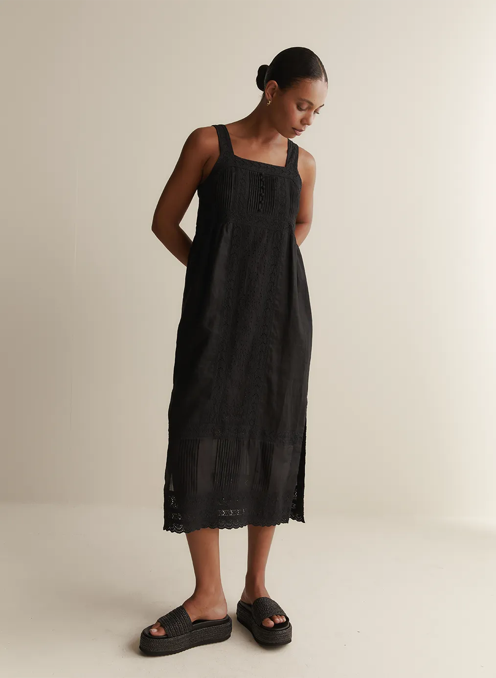 Gretal Linen Ramie Midi Dress | Black