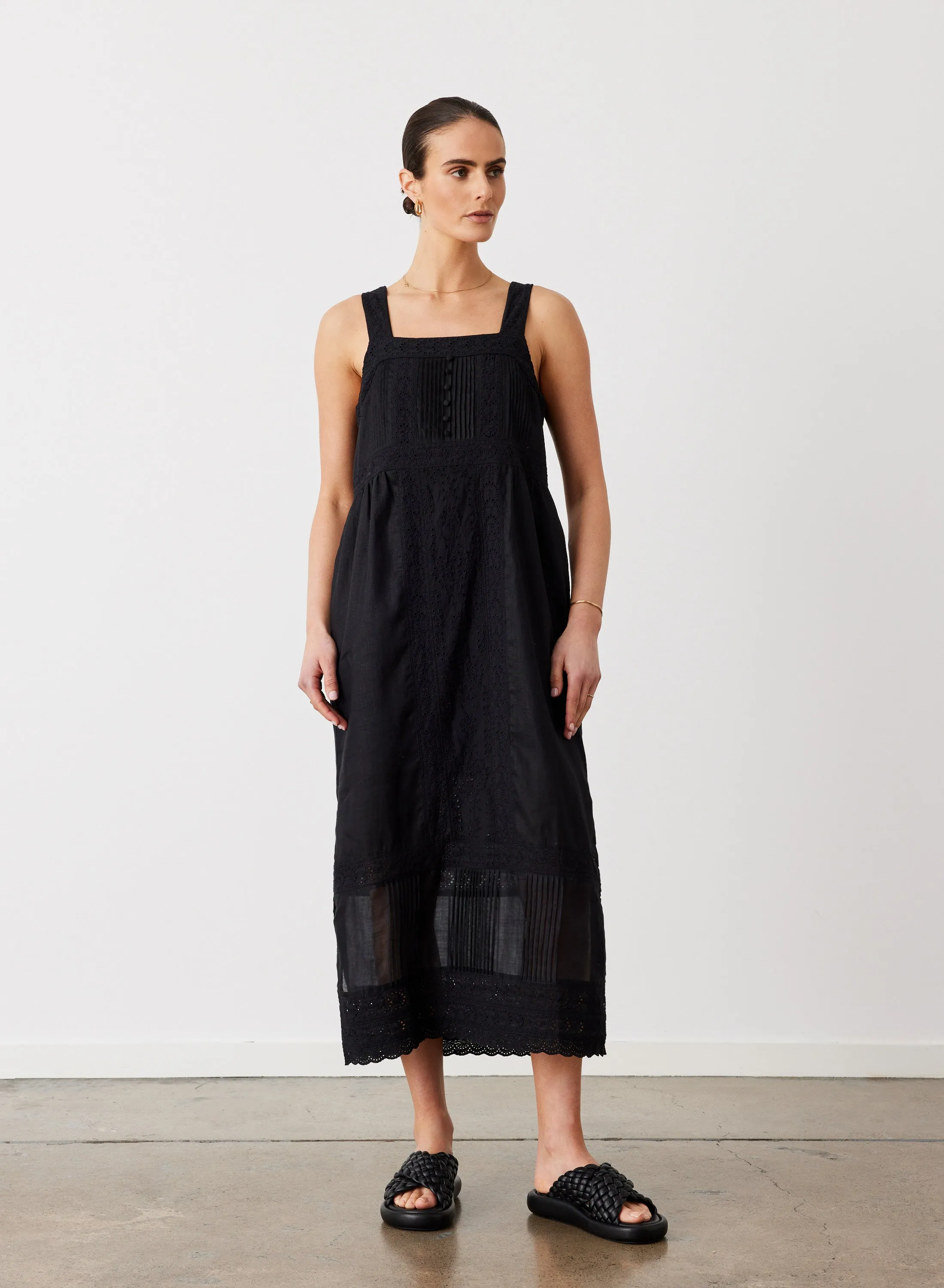 Gretal Linen Ramie Midi Dress | Black