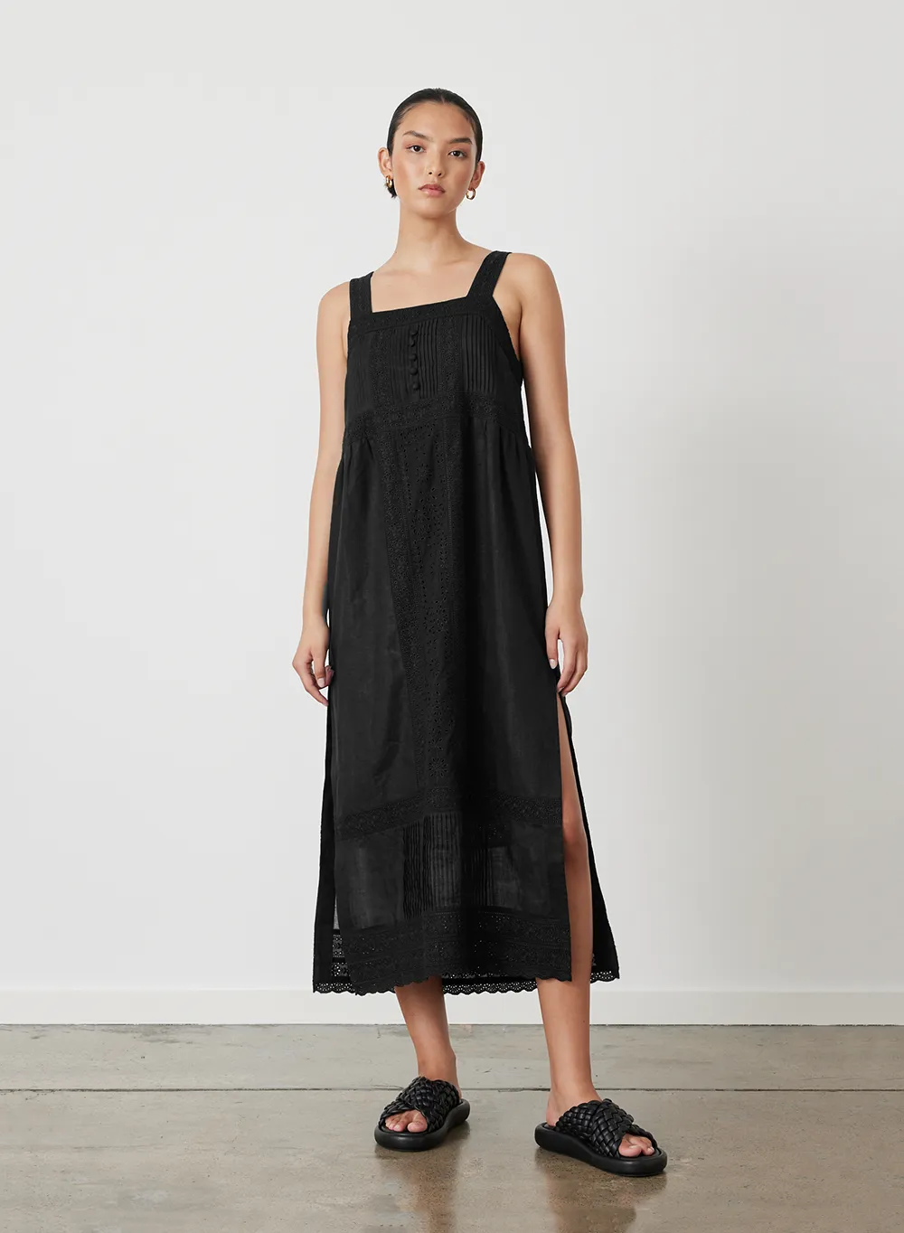 Gretal Linen Ramie Midi Dress | Black