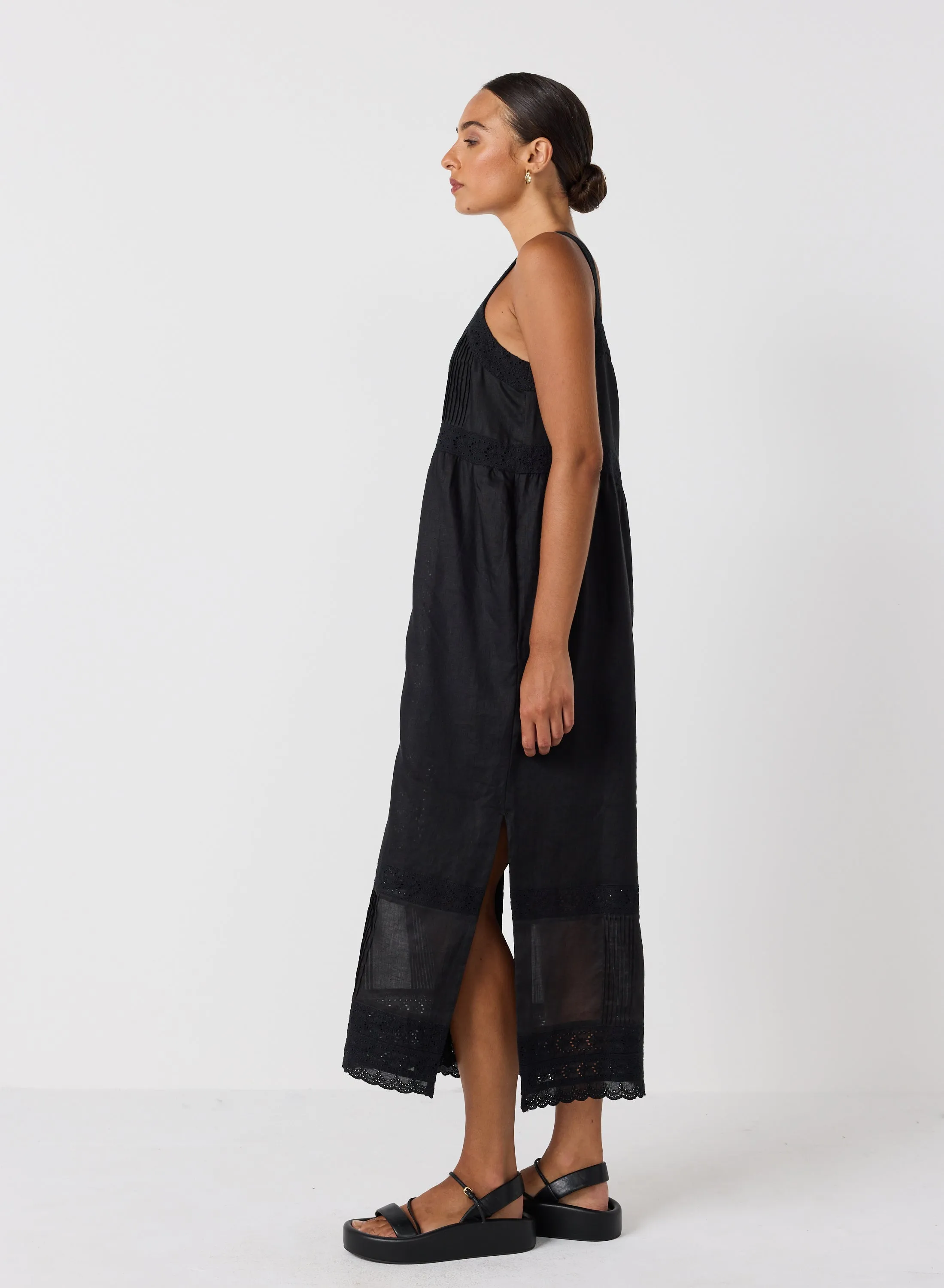 Gretal Linen Ramie Midi Dress | Black