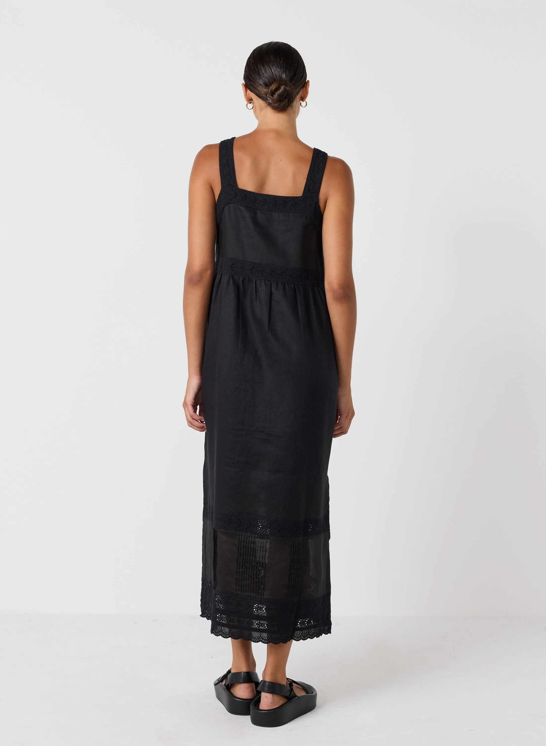Gretal Linen Ramie Midi Dress | Black