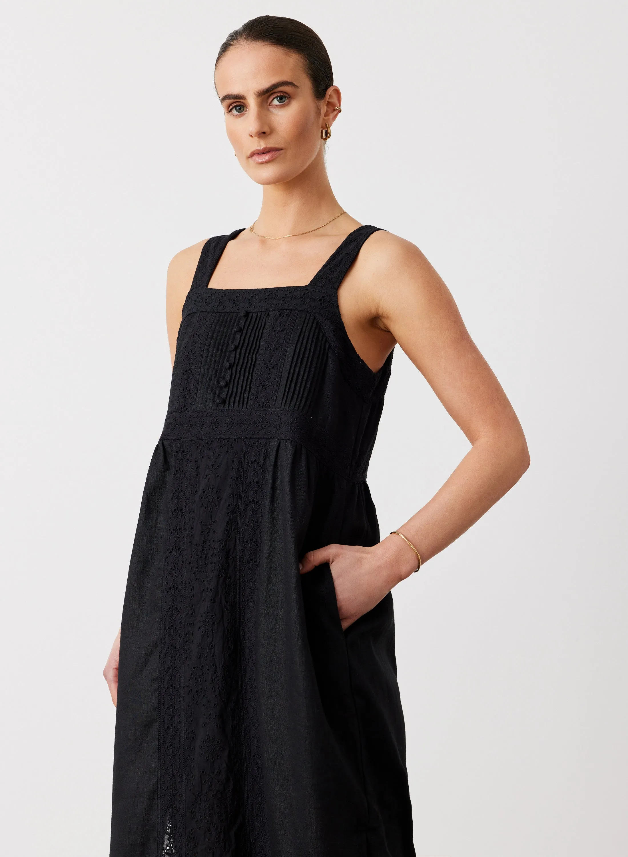 Gretal Linen Ramie Midi Dress | Black