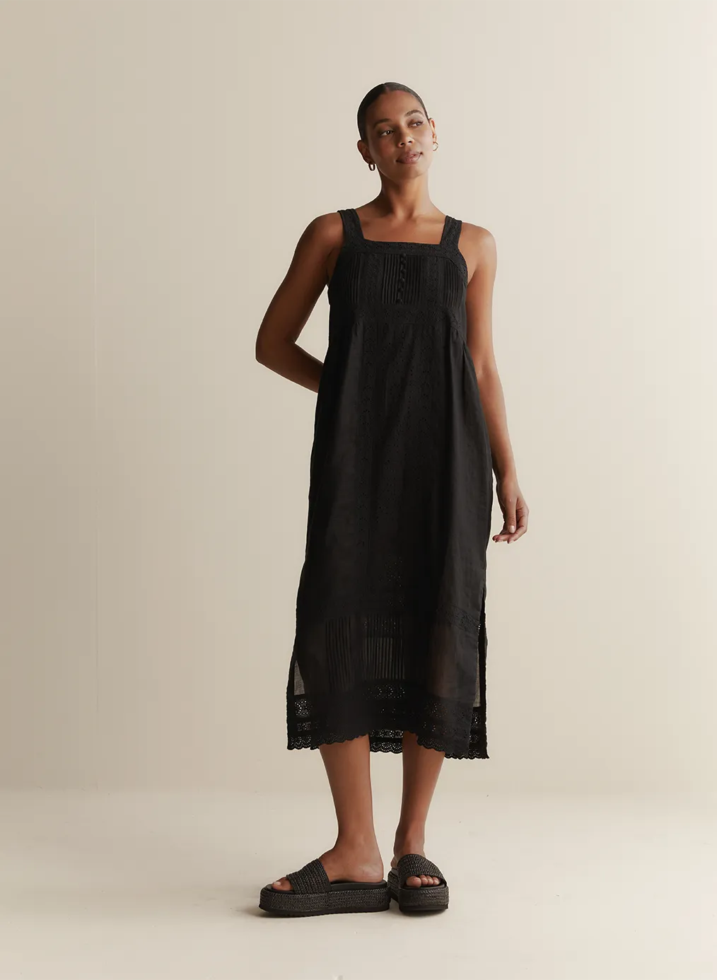 Gretal Linen Ramie Midi Dress | Black