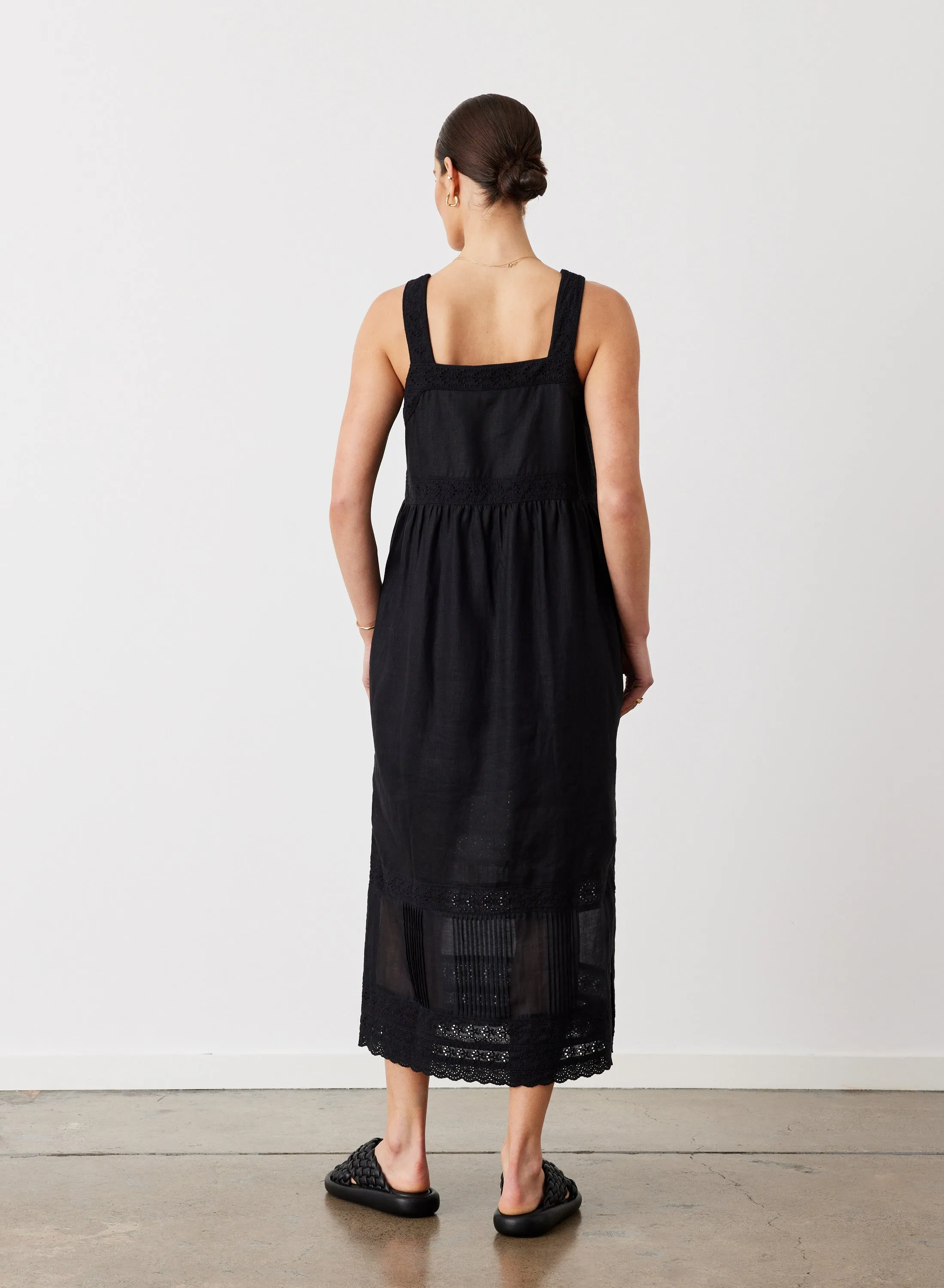 Gretal Linen Ramie Midi Dress | Black