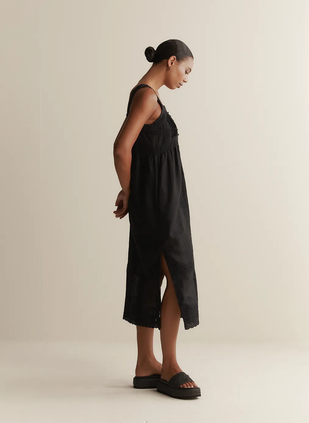 Gretal Linen Ramie Midi Dress | Black