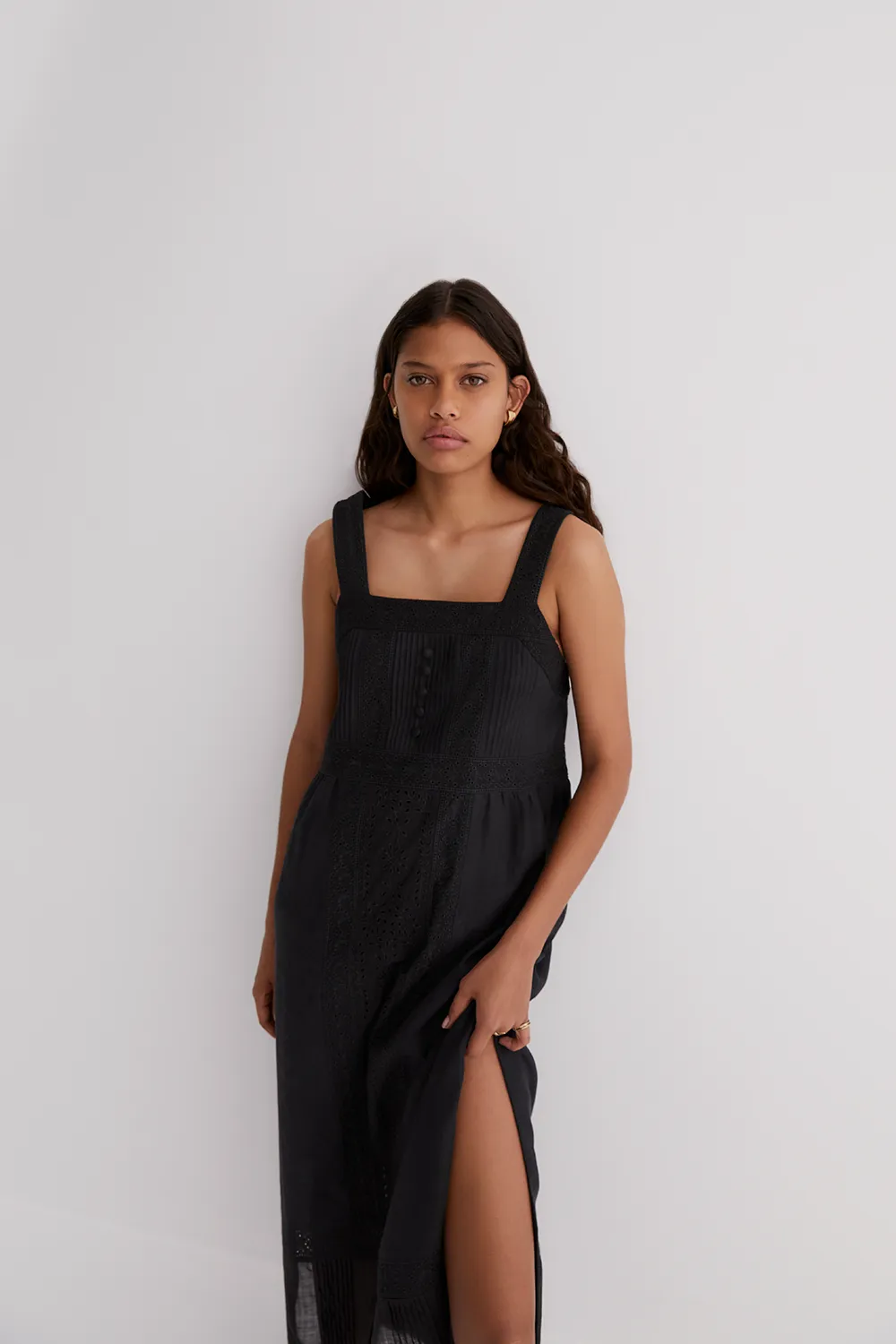 Gretal Linen Ramie Midi Dress | Black