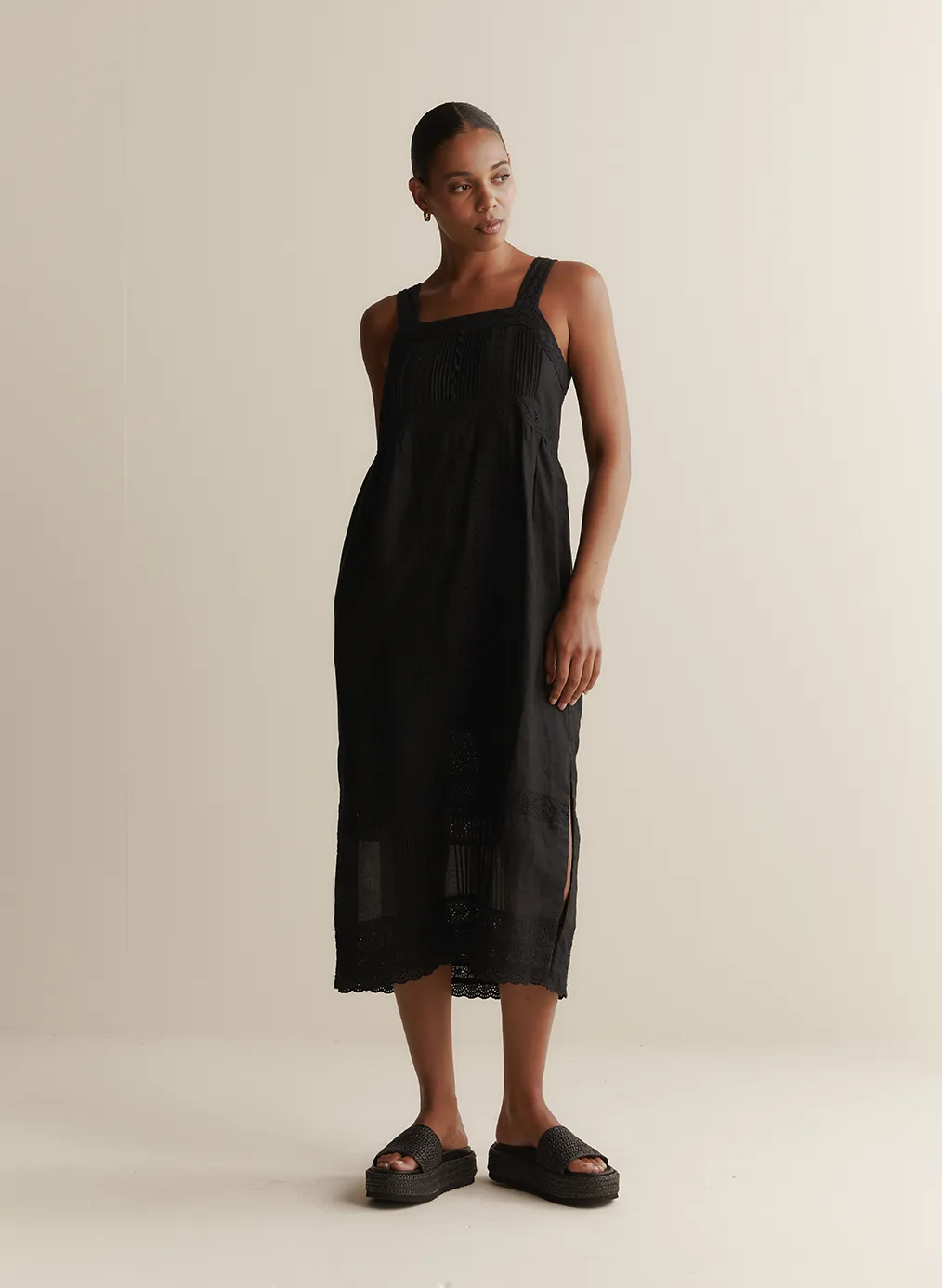 Gretal Linen Ramie Midi Dress | Black